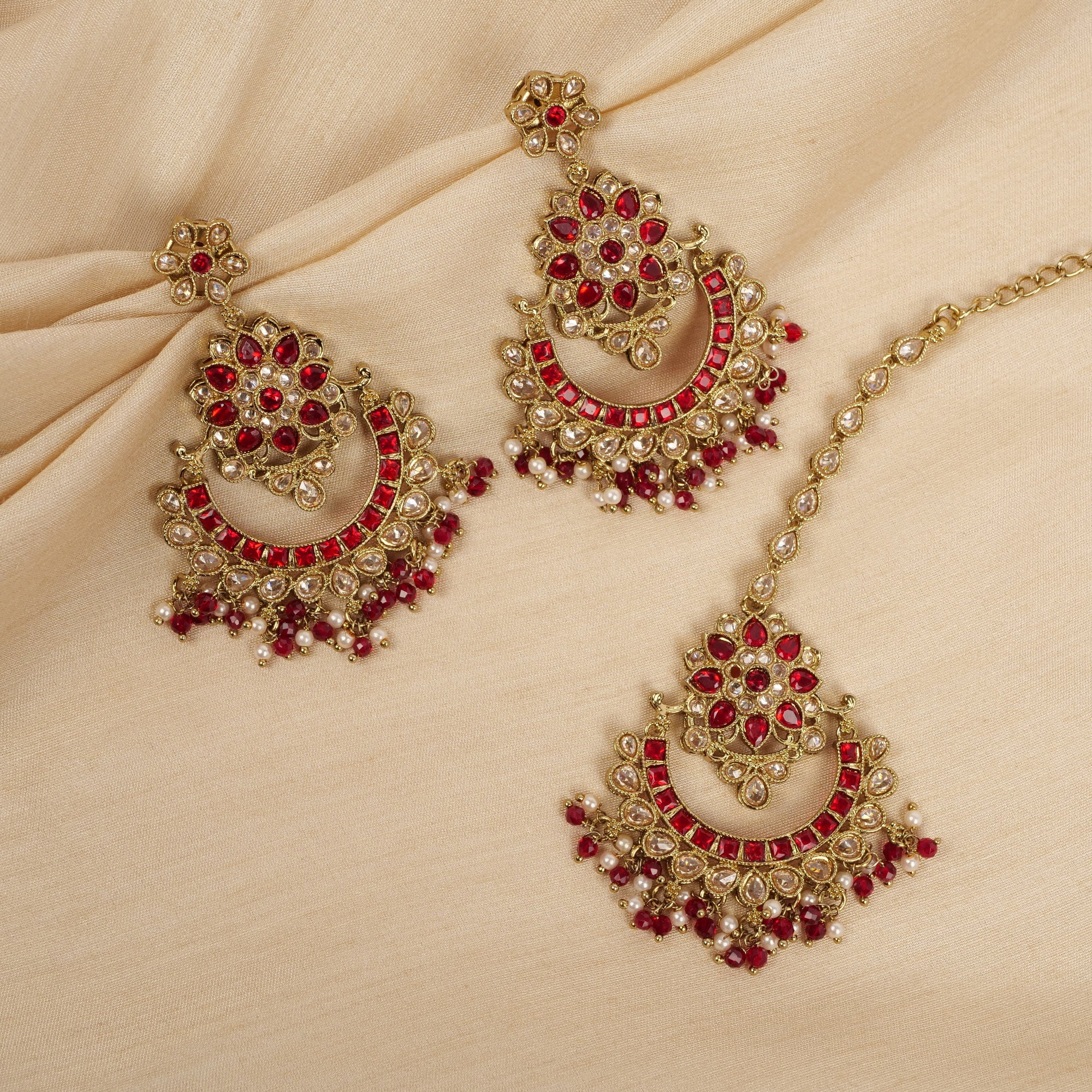 Mira Chandbali Earrings in Maroon