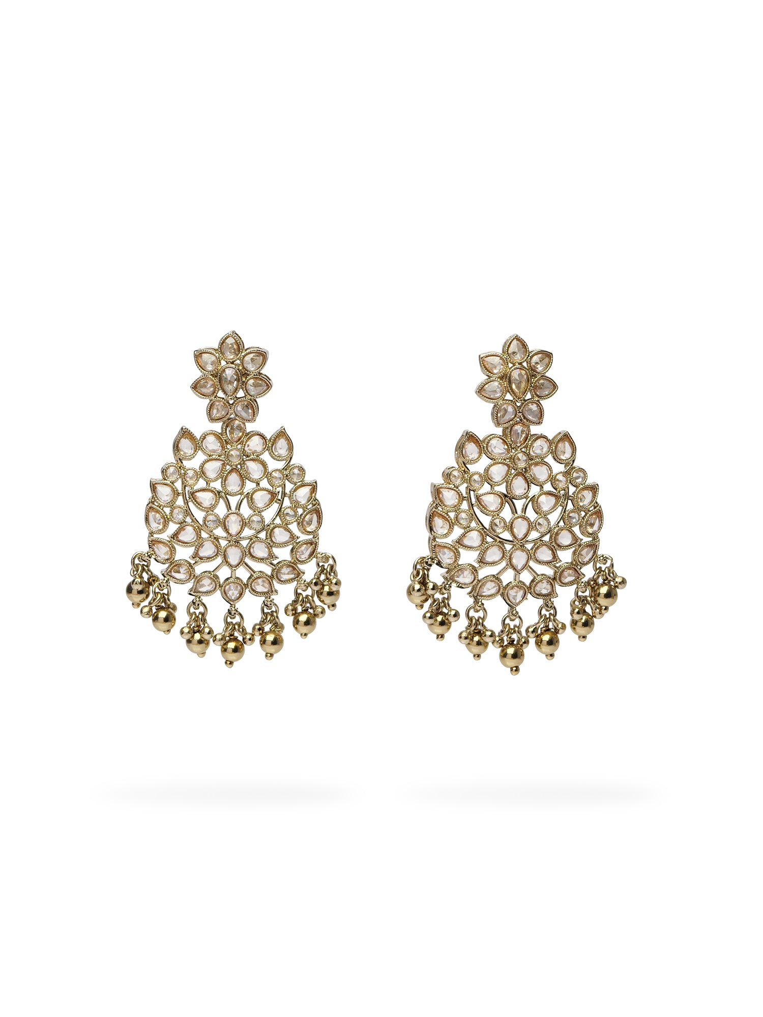 Mirza Long Crystal Earrings in Antique Gold
