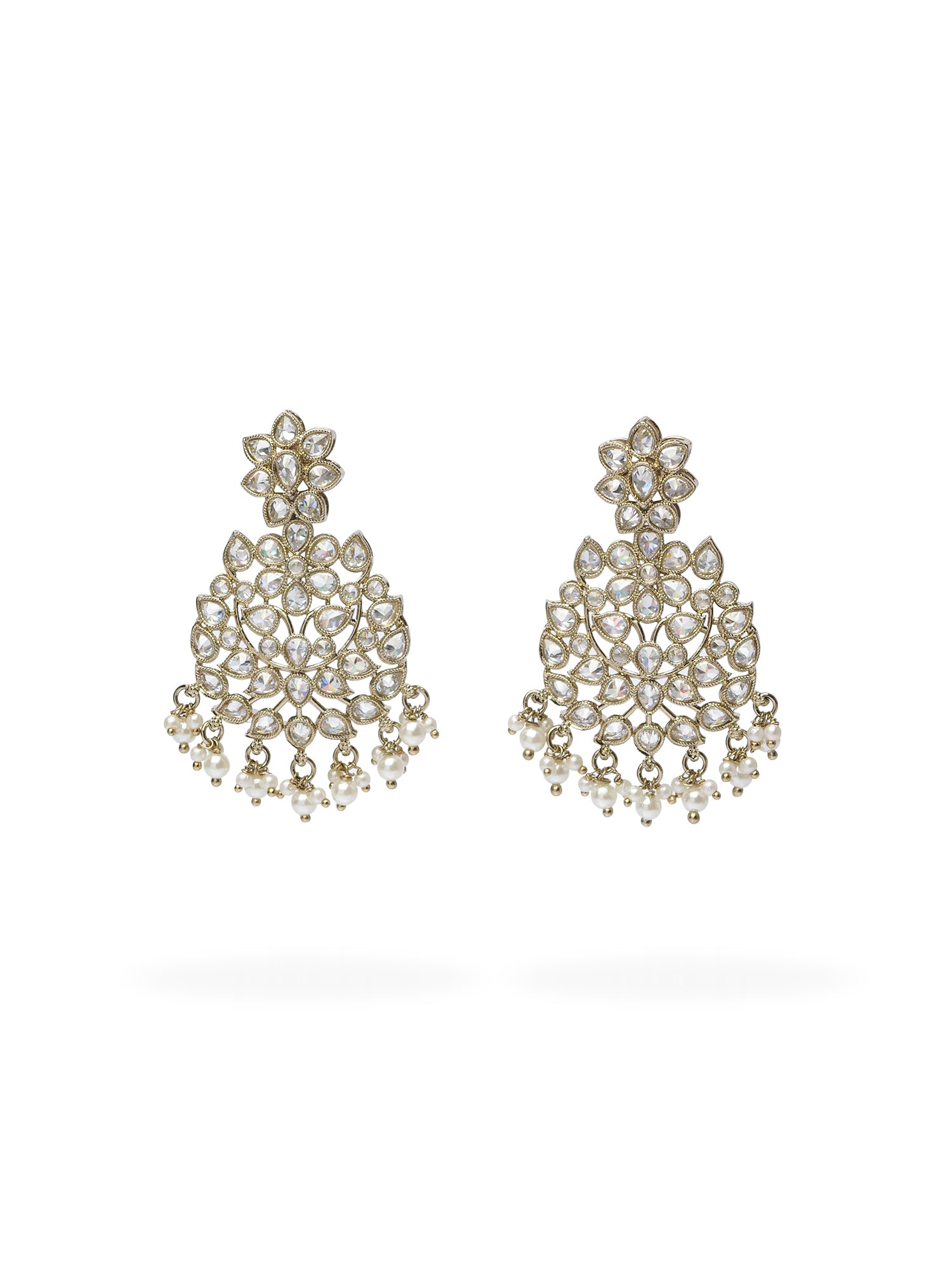 Mirza Long Crystal Earrings in White