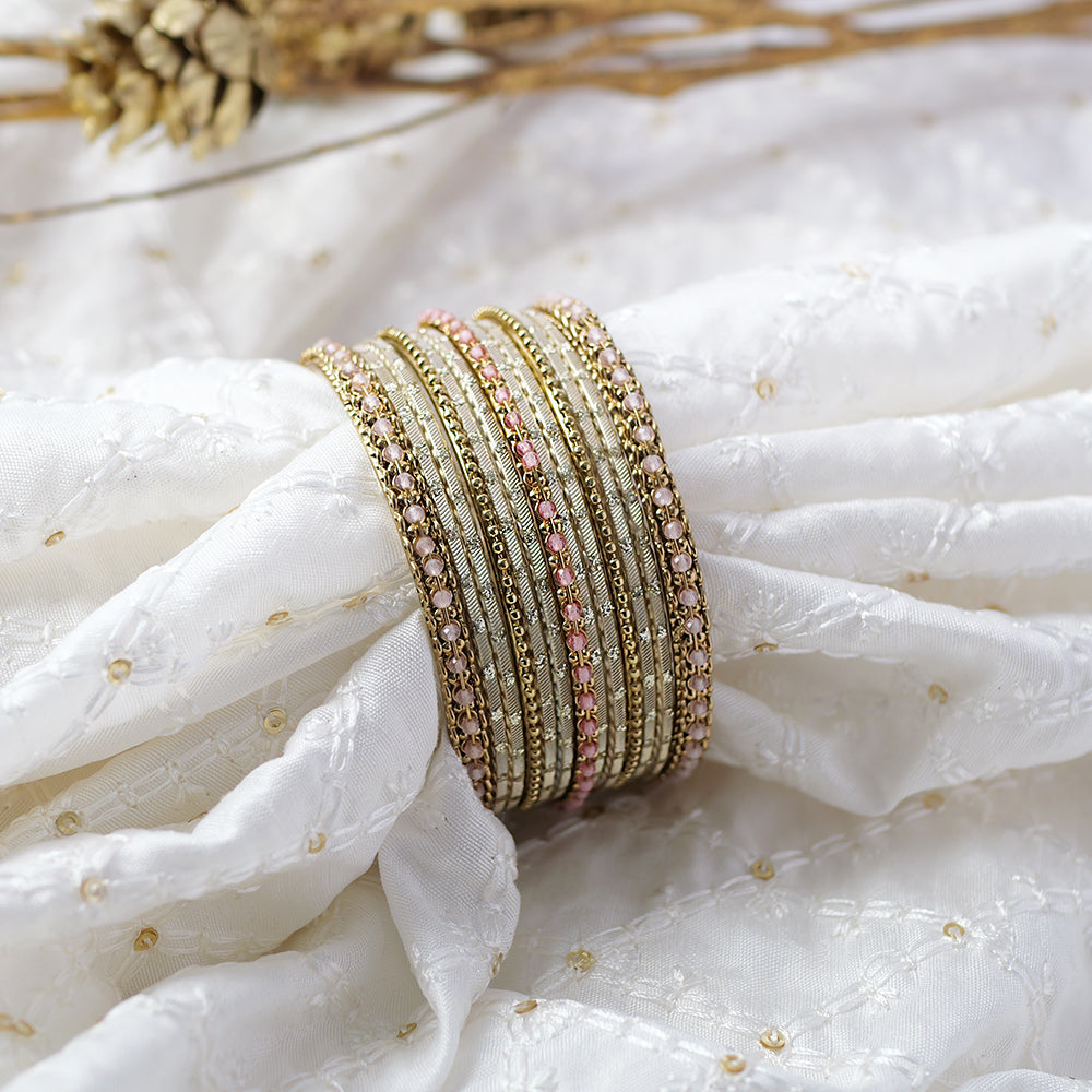 Mohini Bangle Set in Light Pink and Antique Gold
