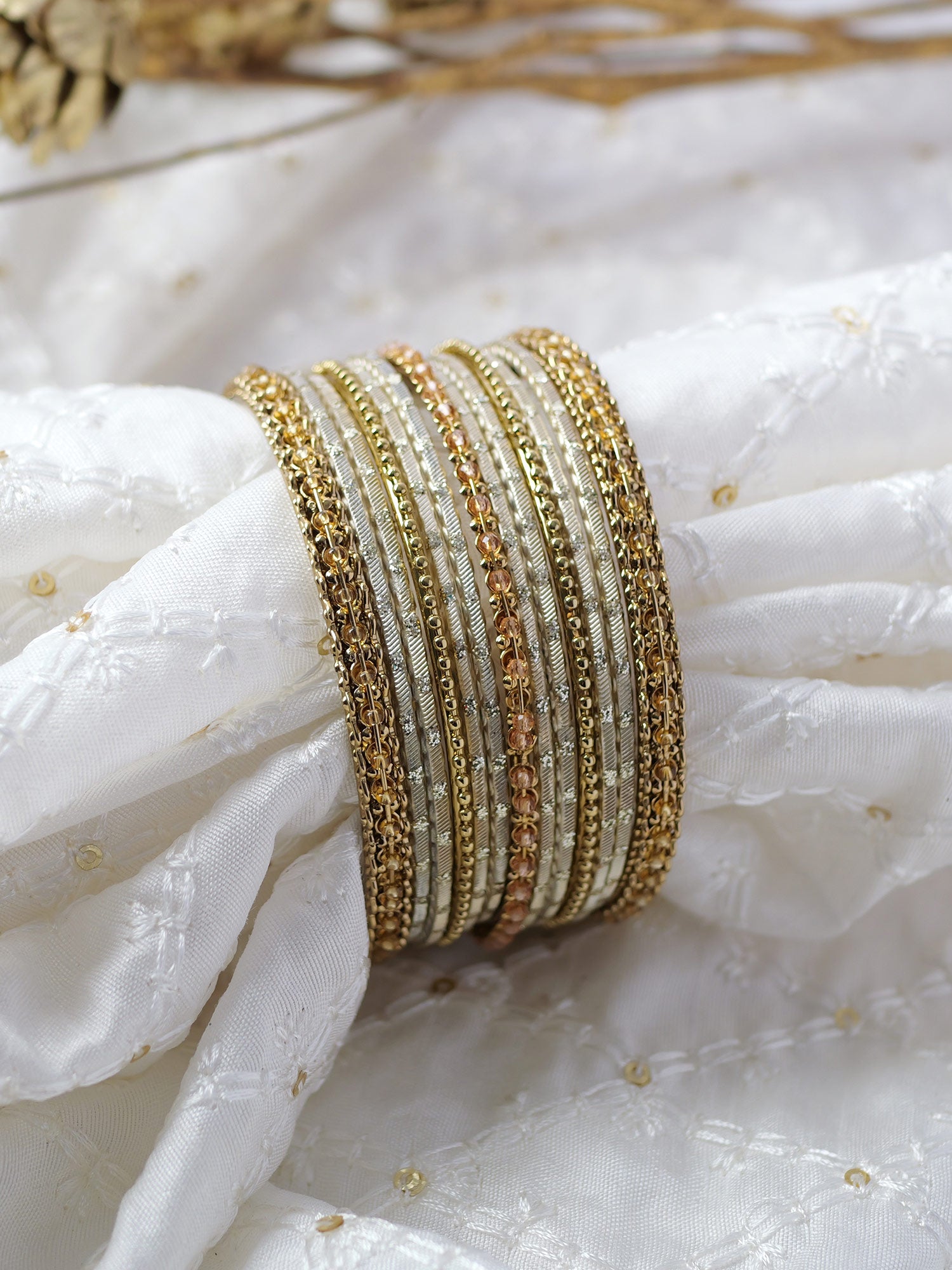 Mohini Bangle Set in Peach and Antique Gold
