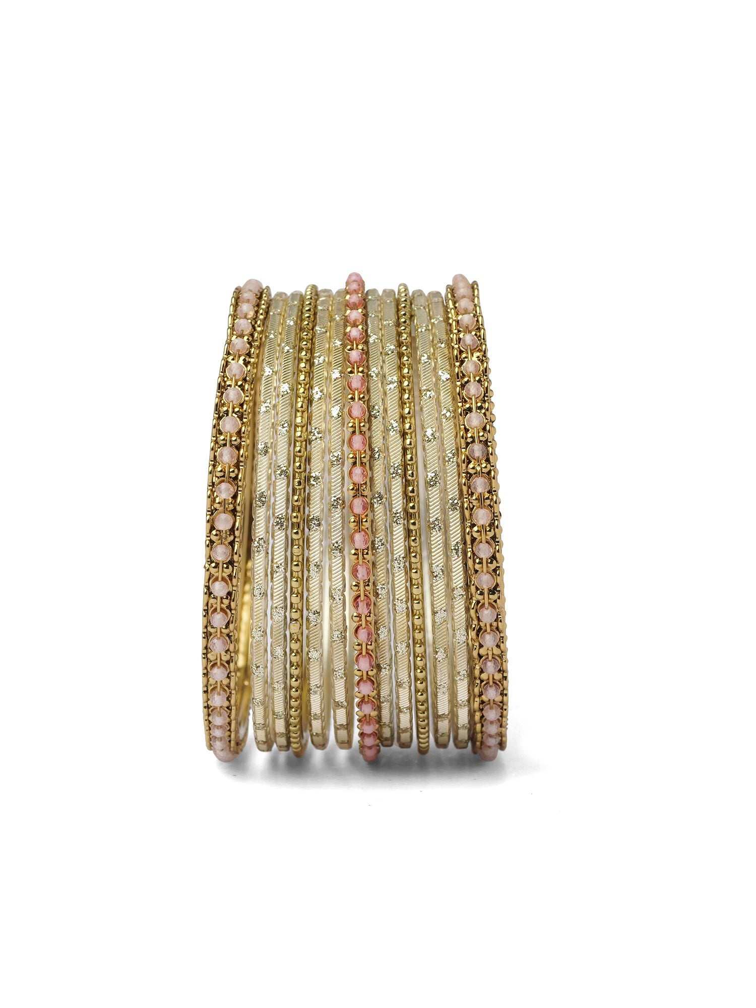 Mohini Bangle Set in Light Pink and Antique Gold