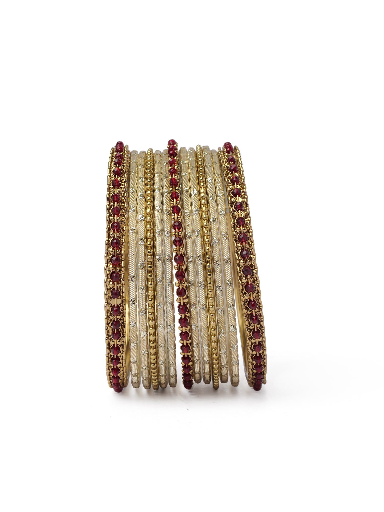 Mohini Bangle Set in Maroon and Antique Gold