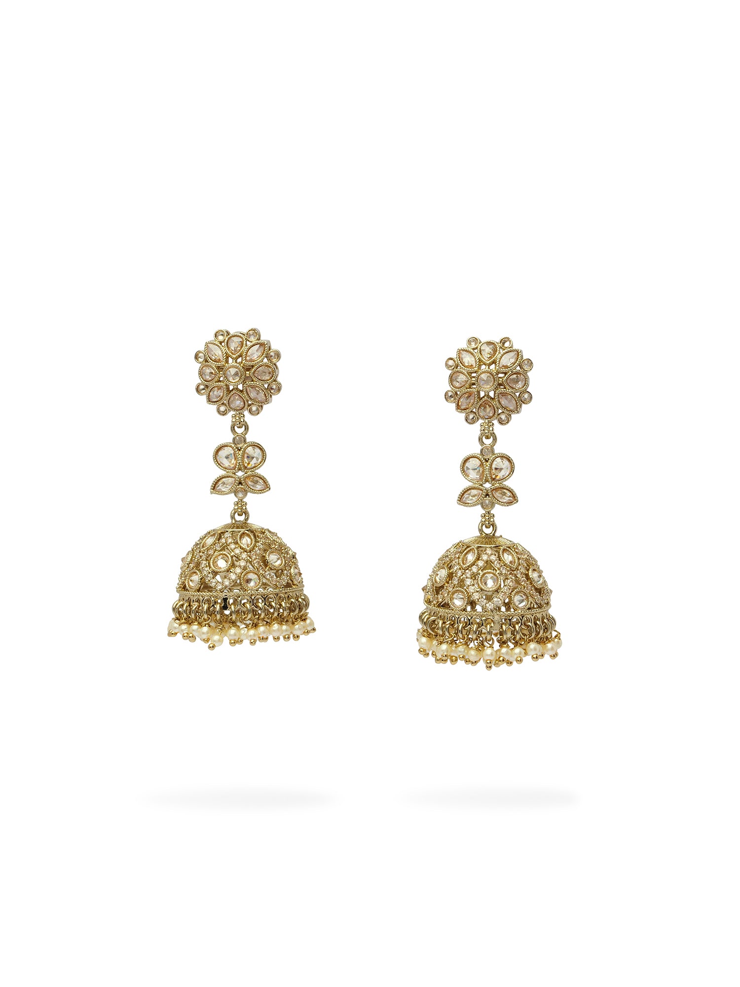 Morni Jhumkas in Champagne and Antique Gold