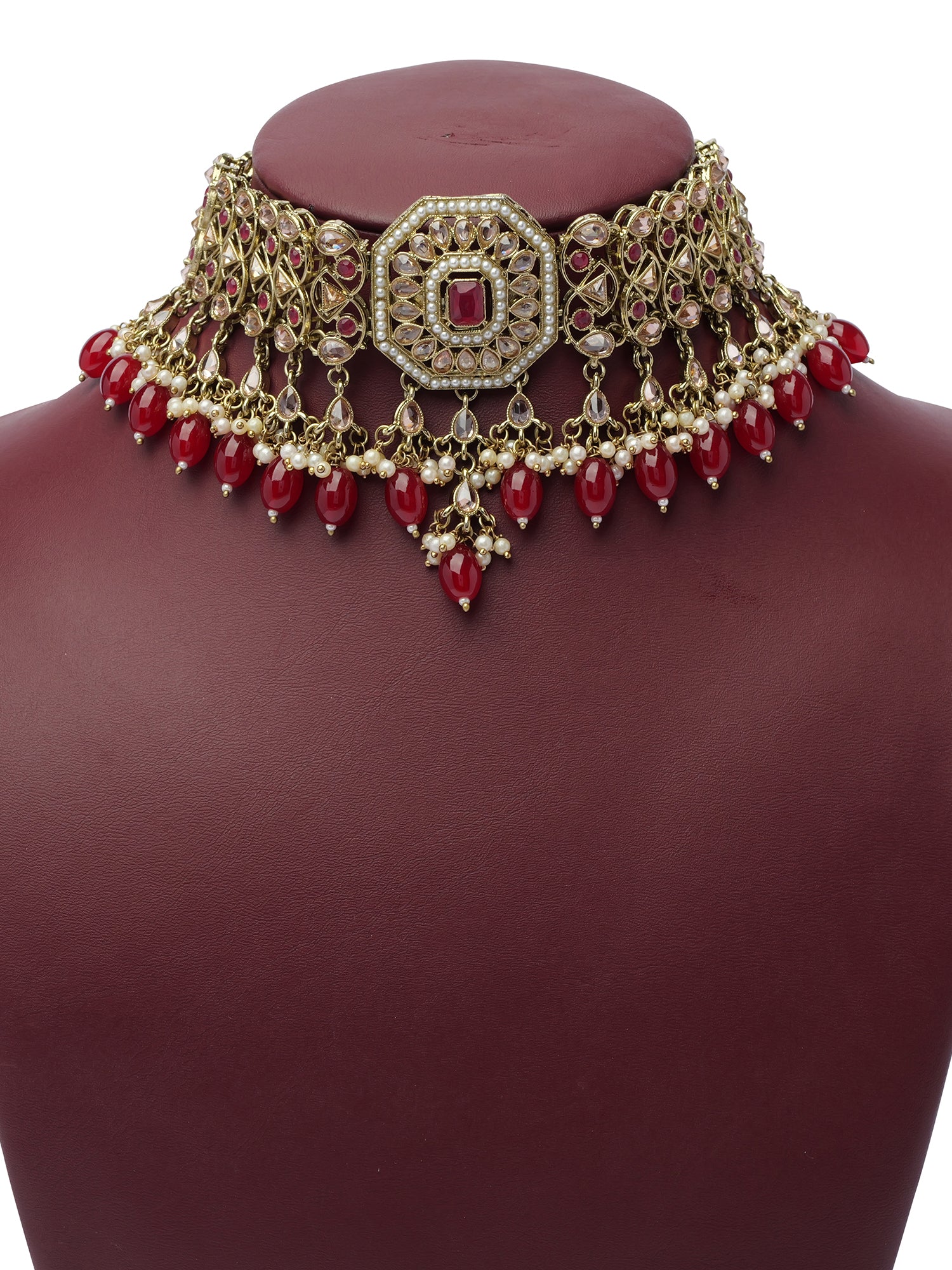 Mumtaz Choker Set in Ruby and Antique Gold