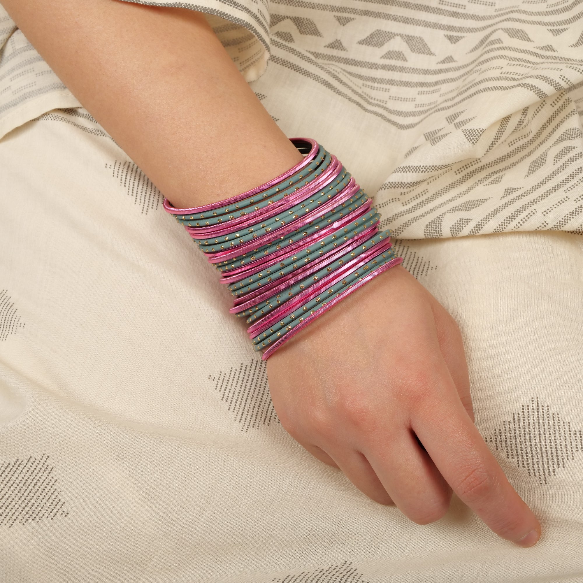 Muted Grey and Pink Bangle Stack