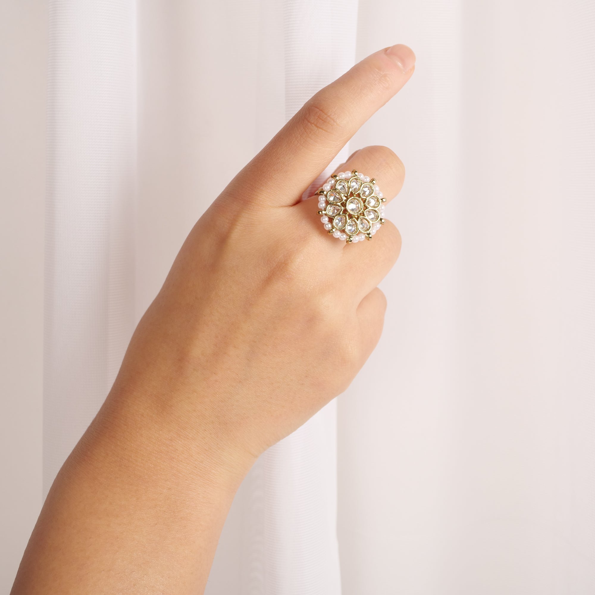 Neepa Pearl and Crystal Ring in White