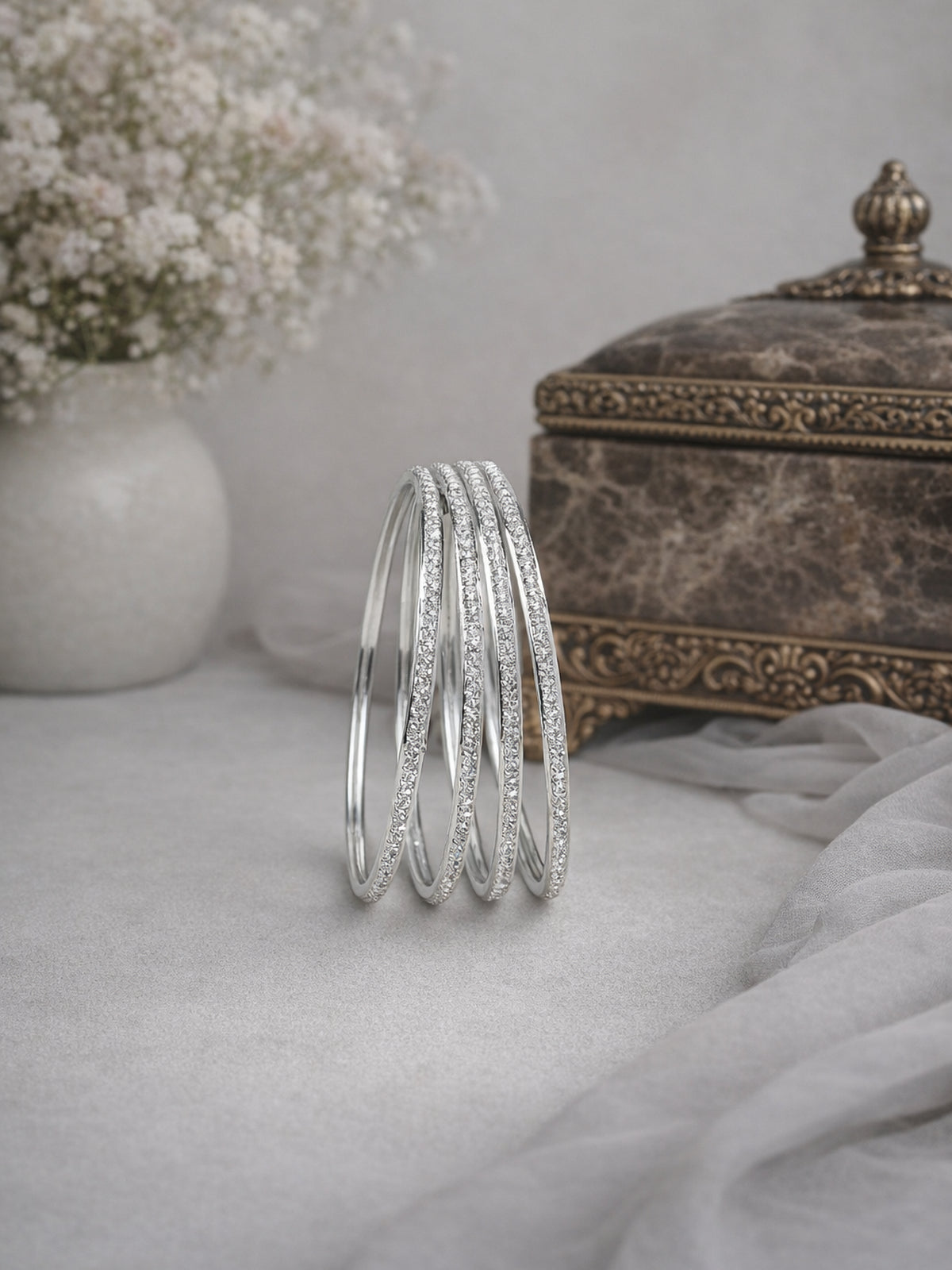 Naaz Diamante Bangles in Champagne