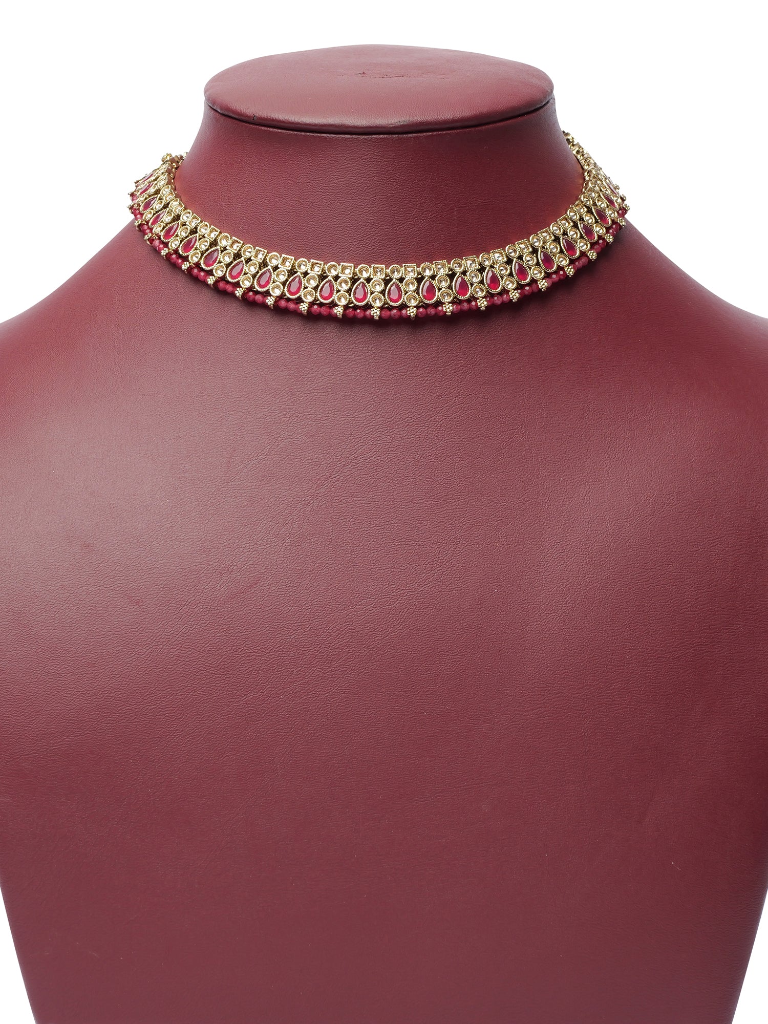 Naina Simple Necklace Set in Hot Pink