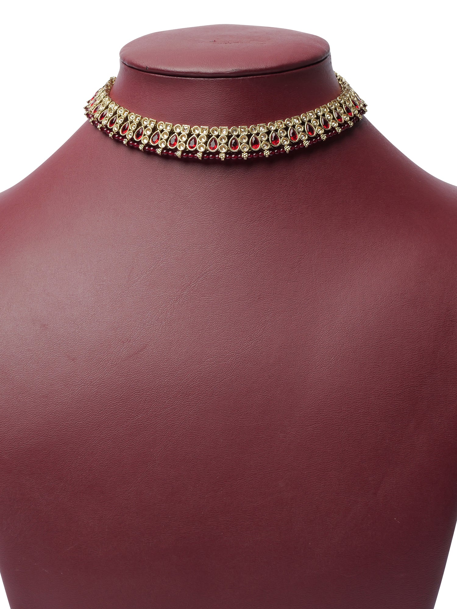Naina Simple Necklace Set in Maroon