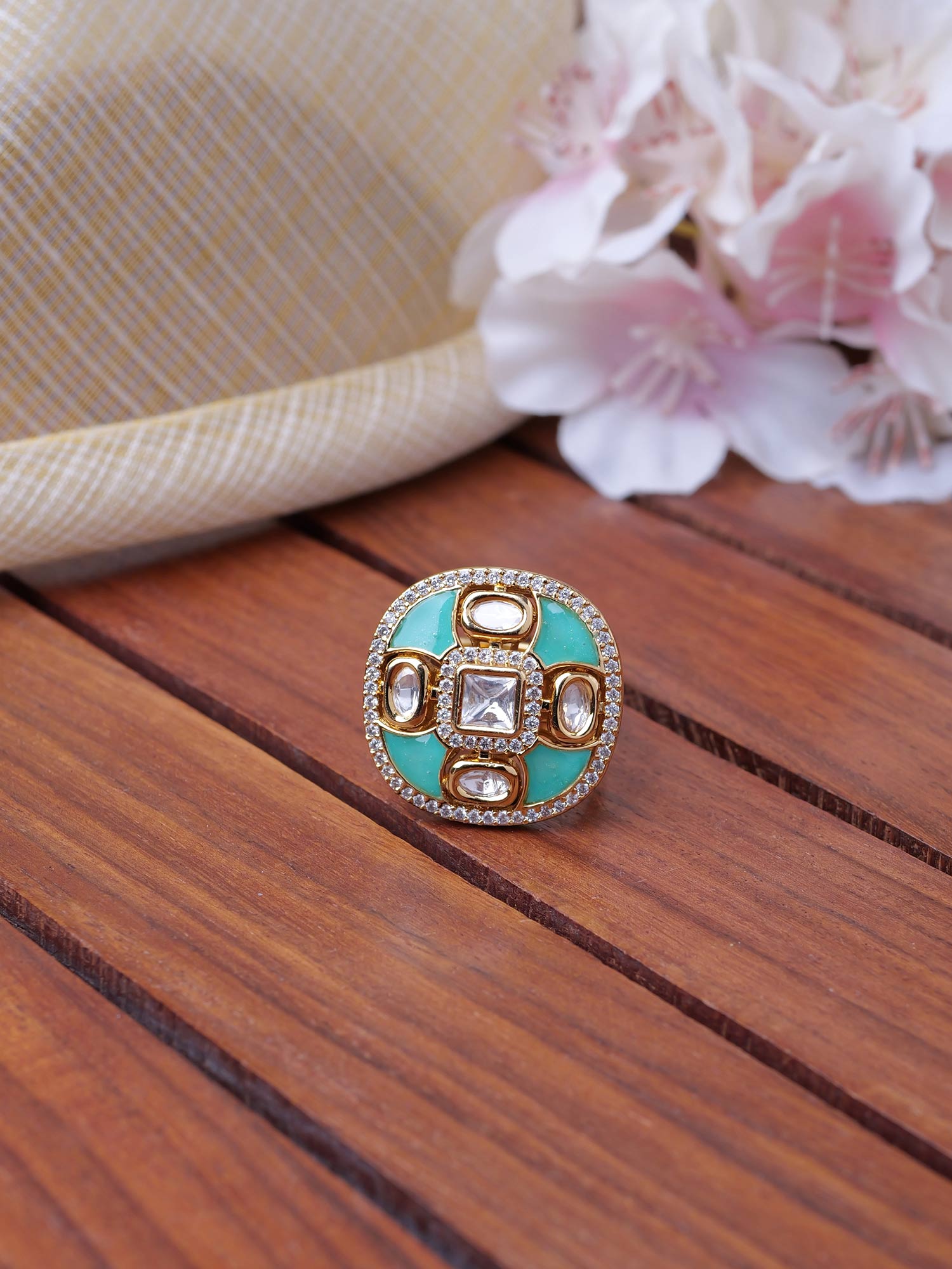 Nalini Kundan Ring in Pastel Jade