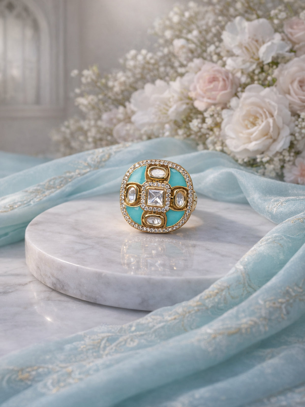 Nalini Kundan Ring in Pastel Jade