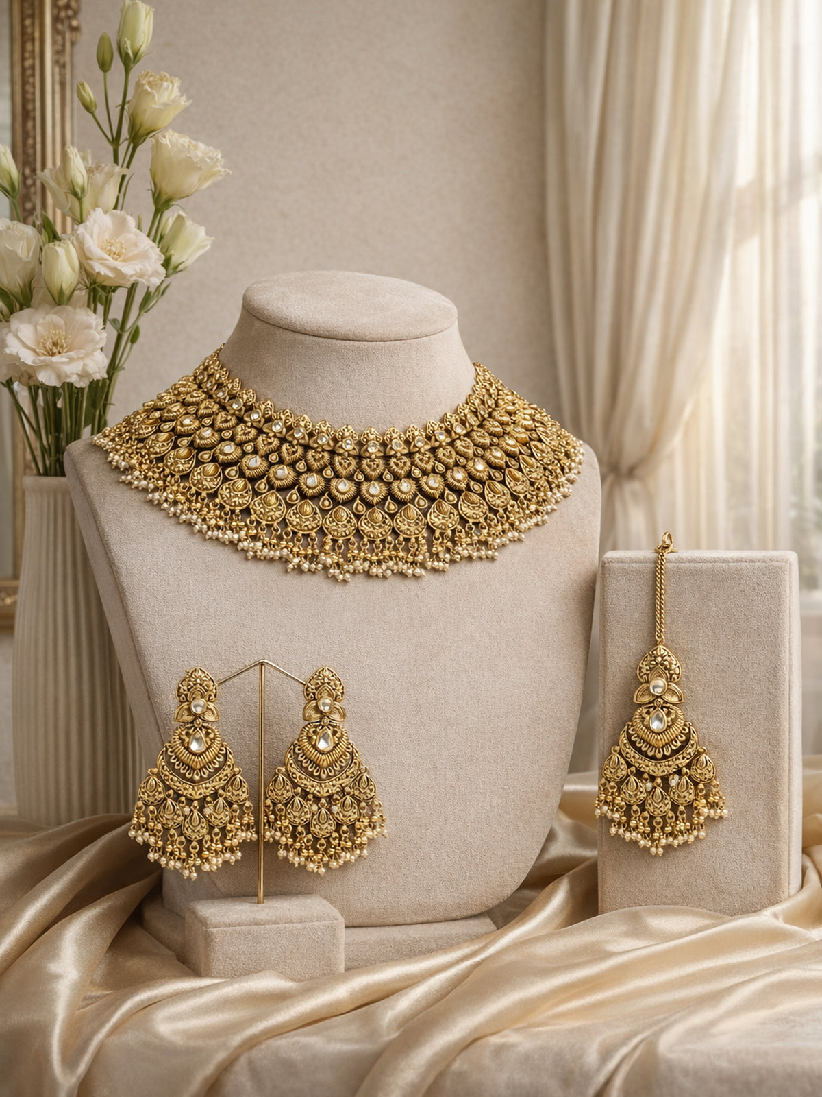 Nandita Classic Bridal Necklace Set in White