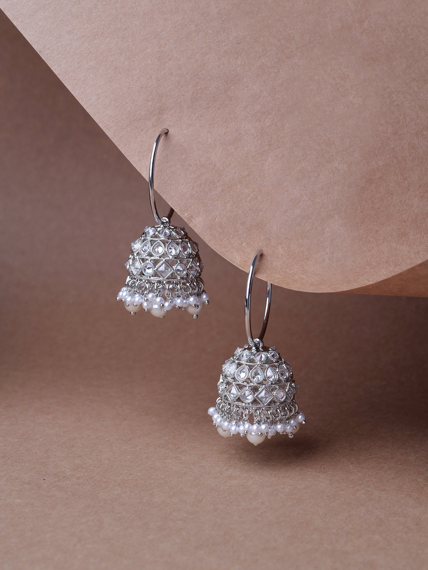 Nareen Jhumka Hoops in Pearl and Rhodium