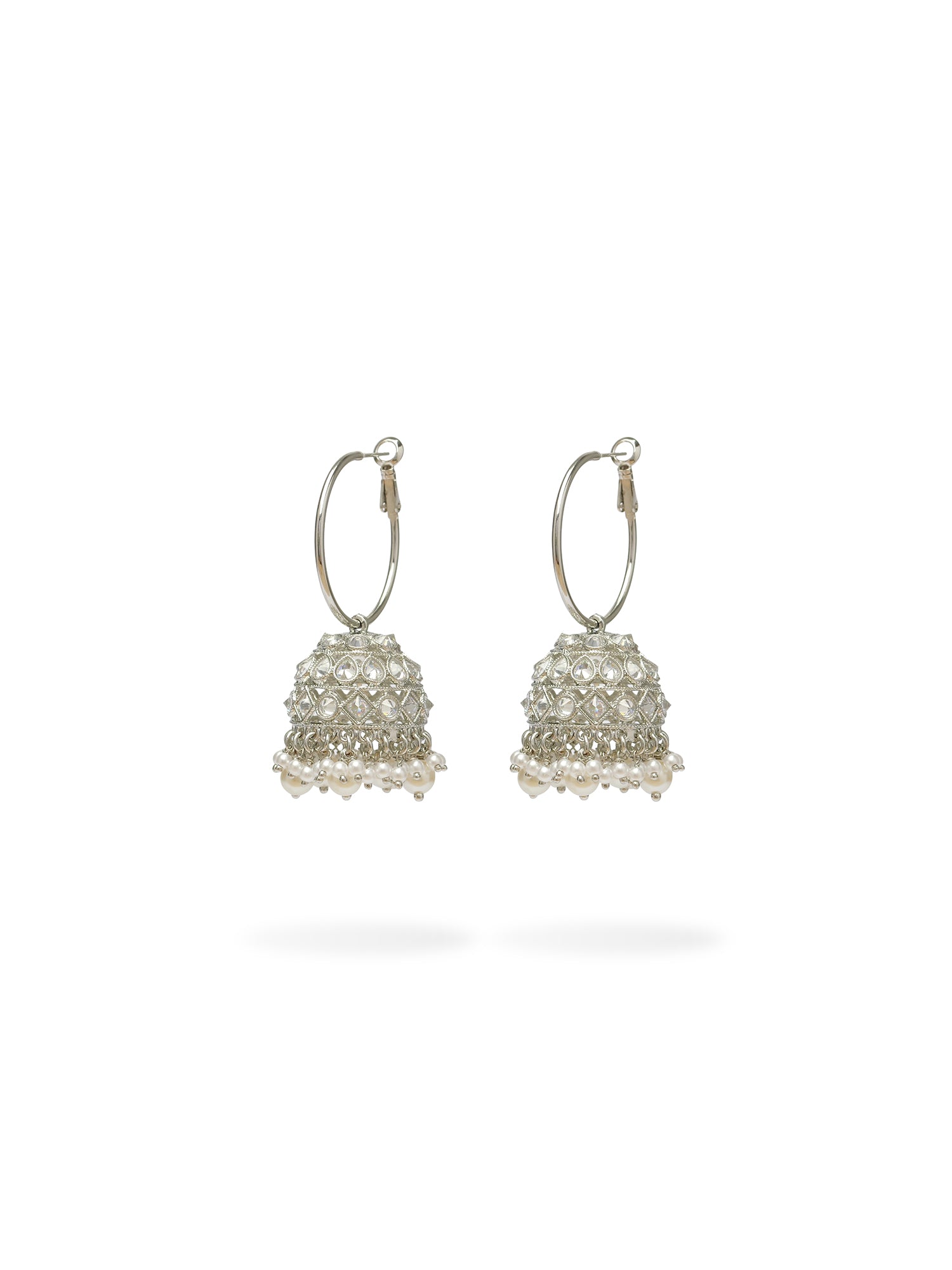 Nareen Jhumka Hoops in Pearl and Rhodium