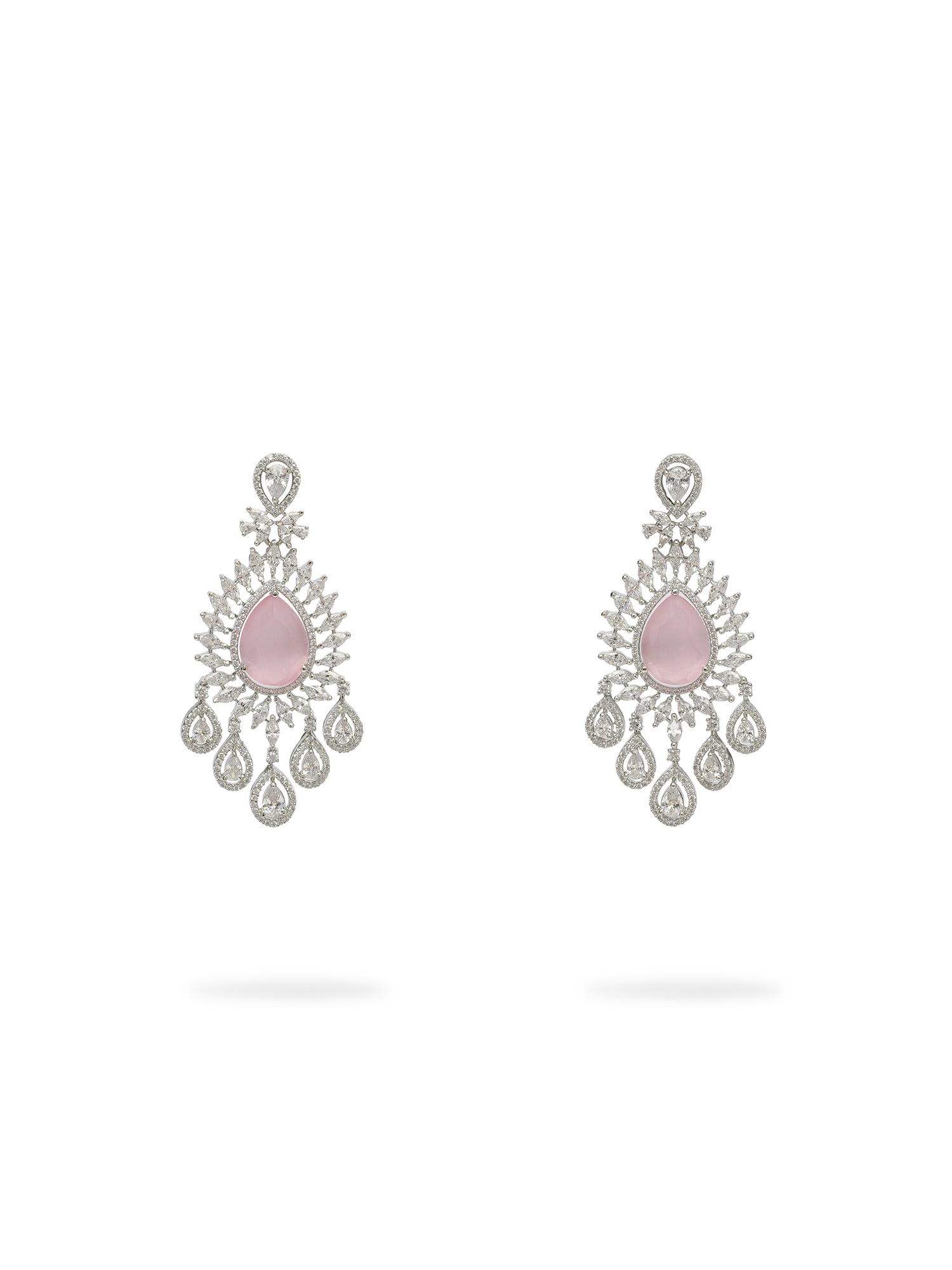 Navira Cubic Zirconia Necklace Set in Rhodium and Light Pink