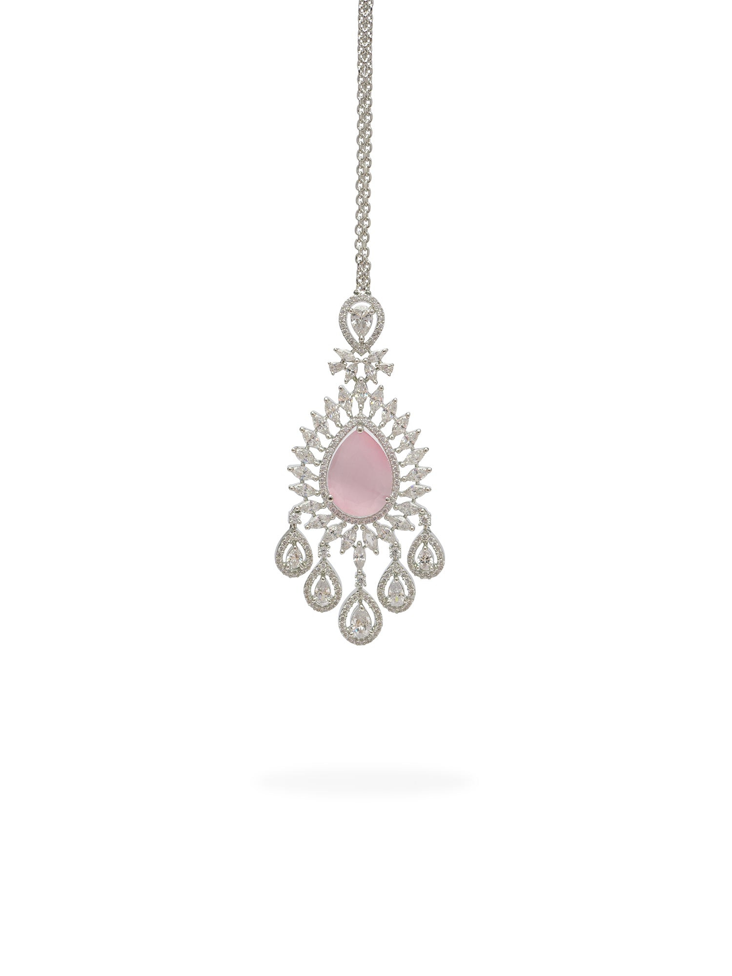 Navira Cubic Zirconia Necklace Set in Rhodium and Light Pink