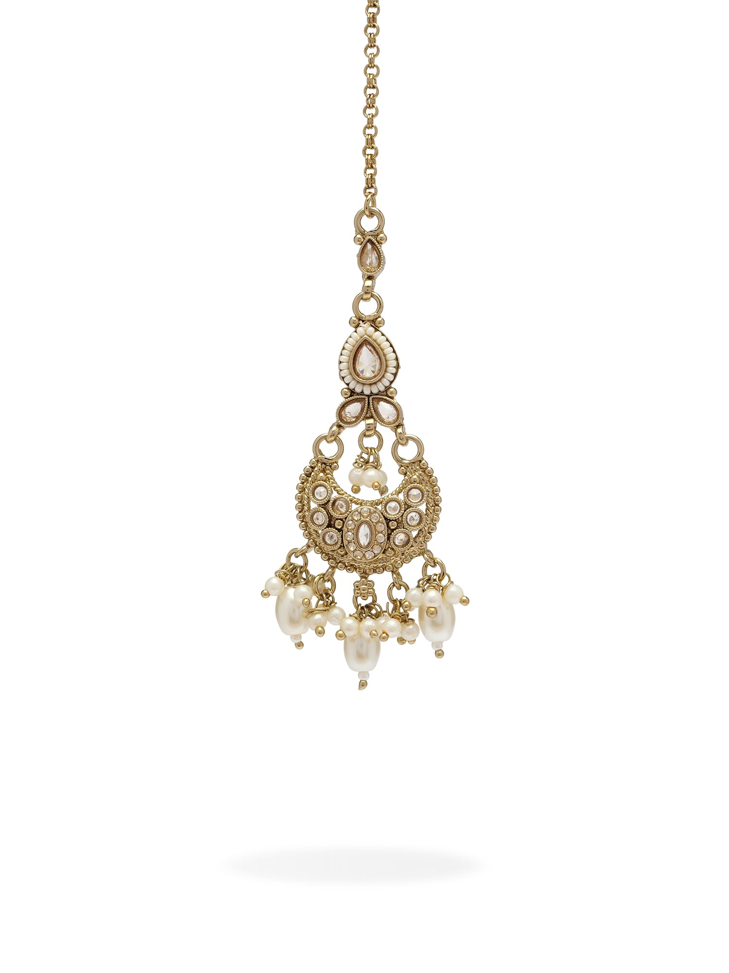 Nayla Pearl Maang Tikka in Champagne