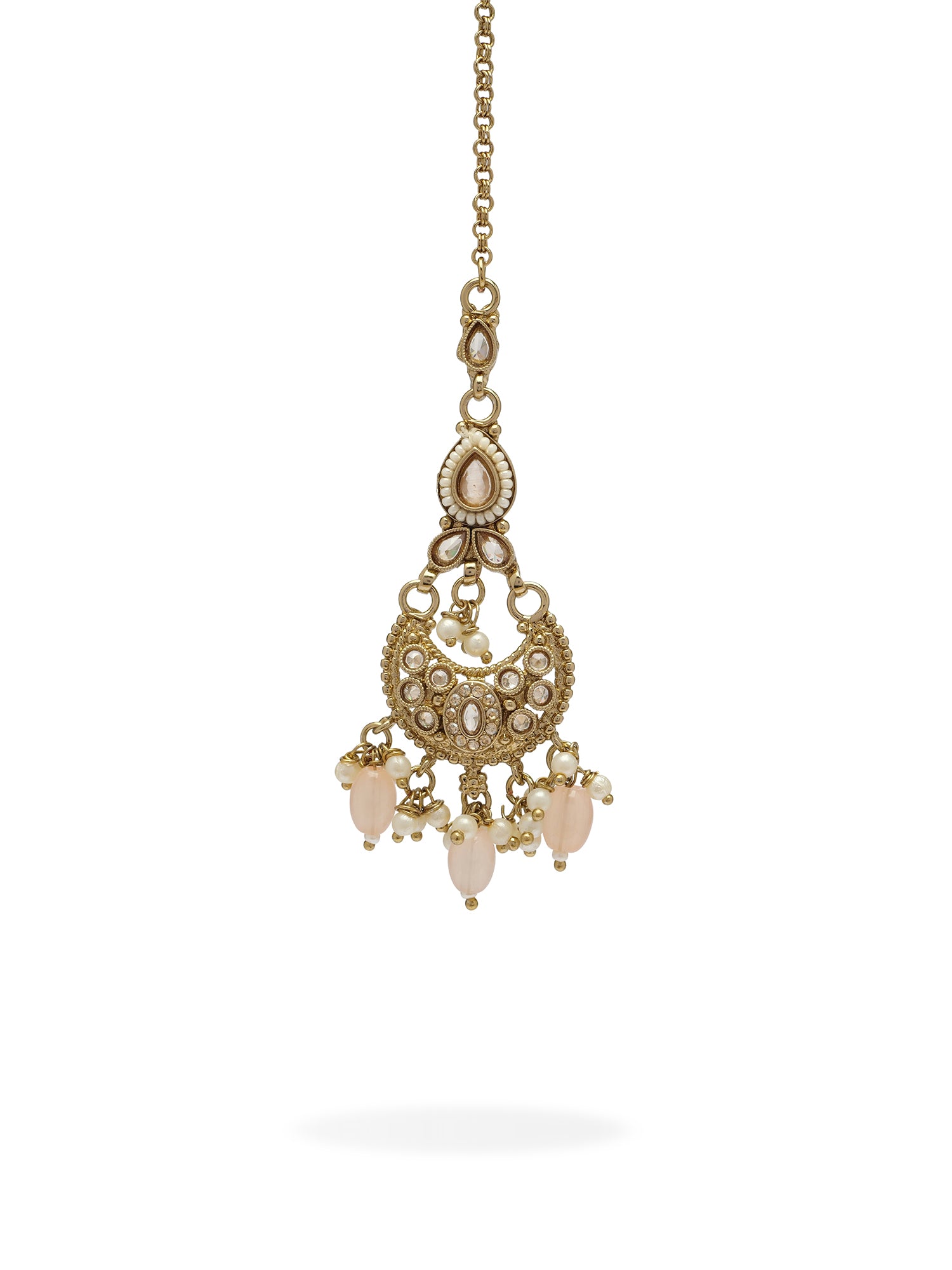 Nayla Pearl Maang Tikka in Peach