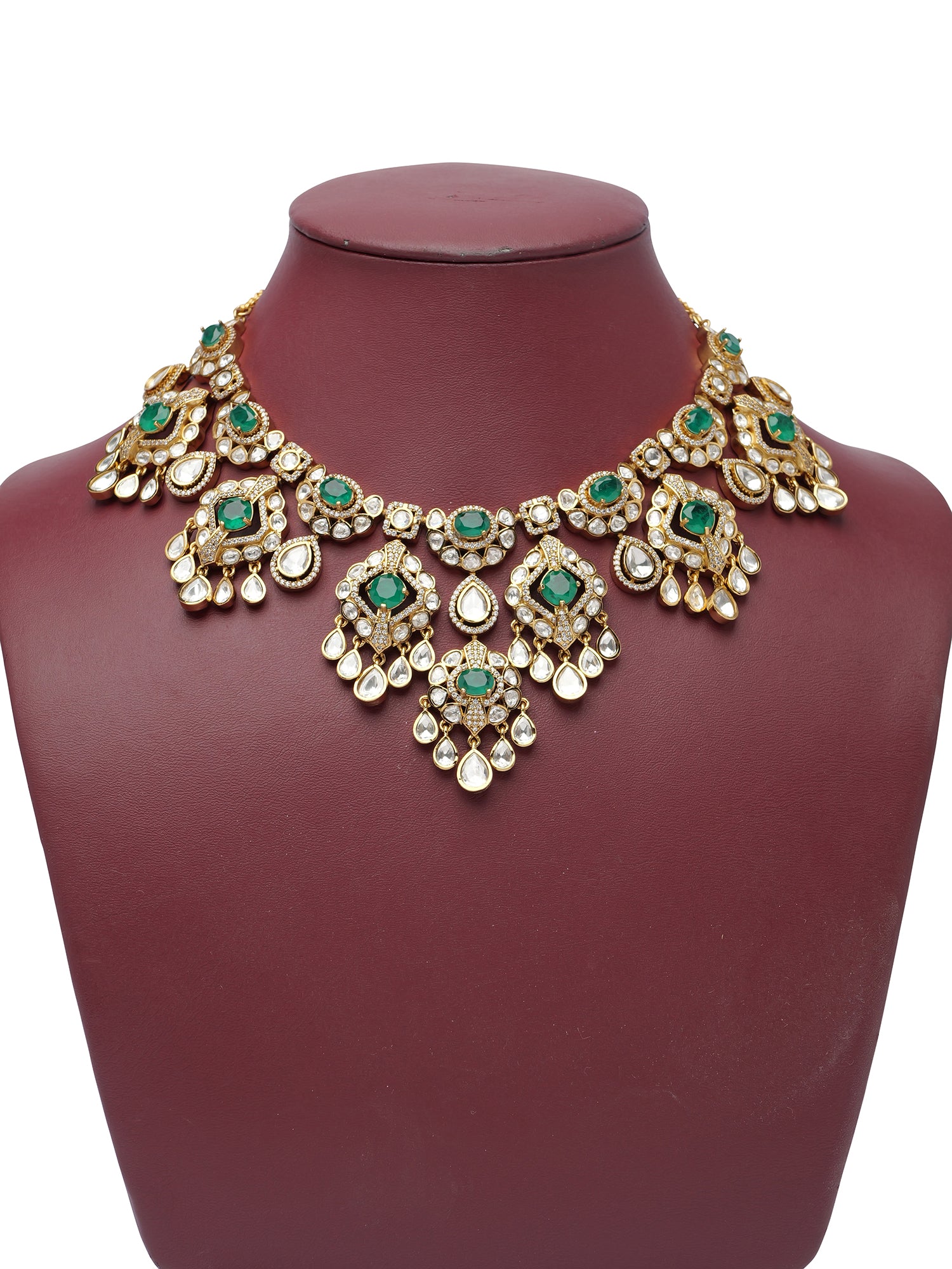 Nazneen Bridal Kundan Necklace Set in Green