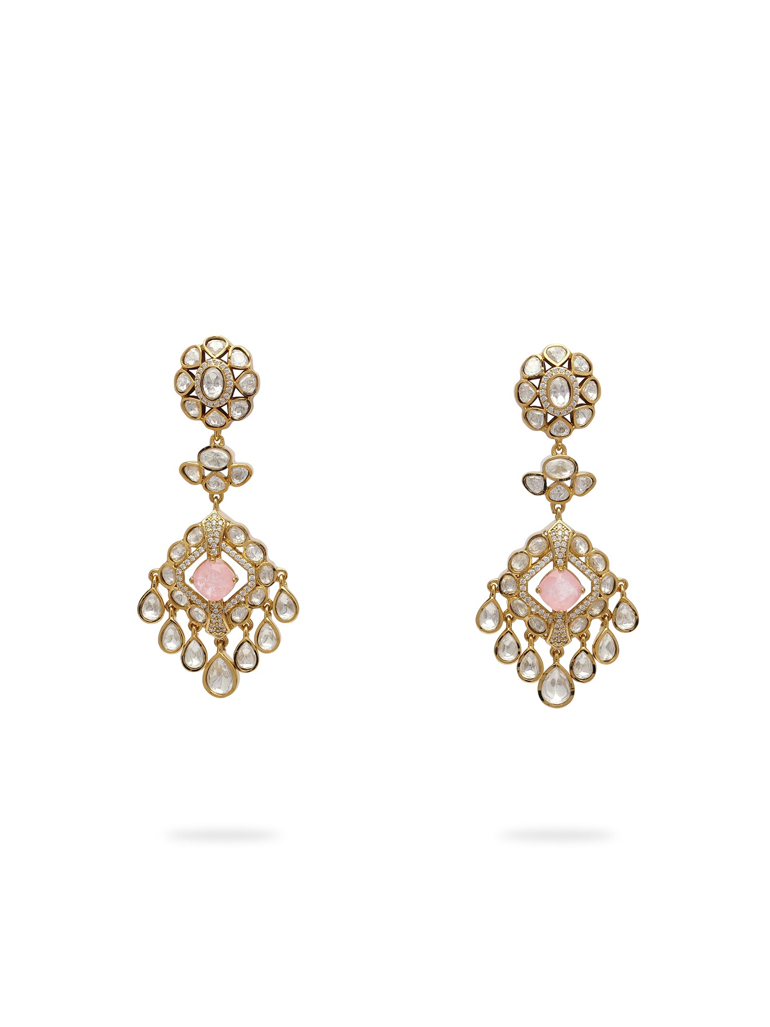 Nazneen Bridal Kundan Necklace Set in Pink