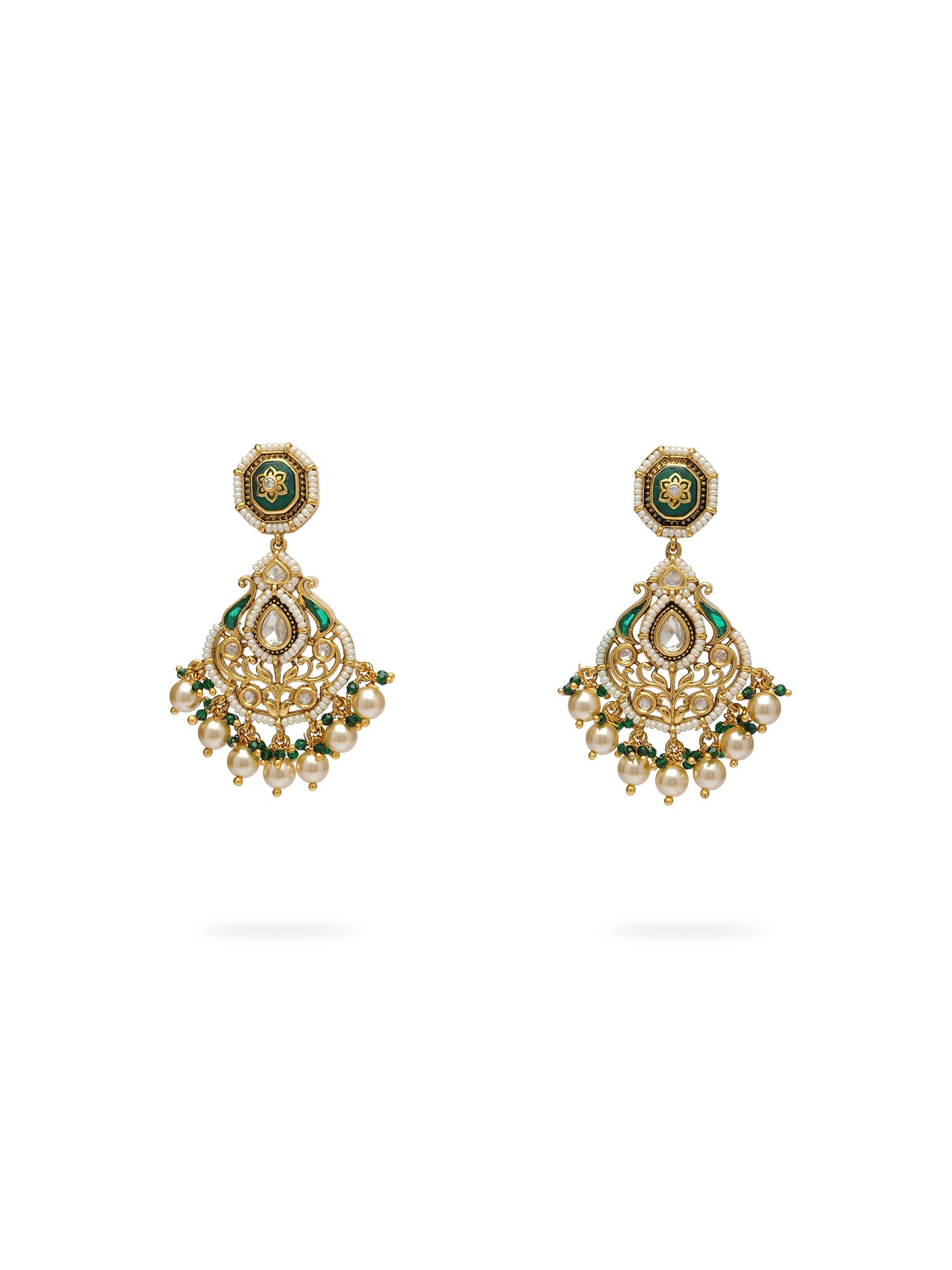 Nazrana Kundan Bridal Necklace Set in Green