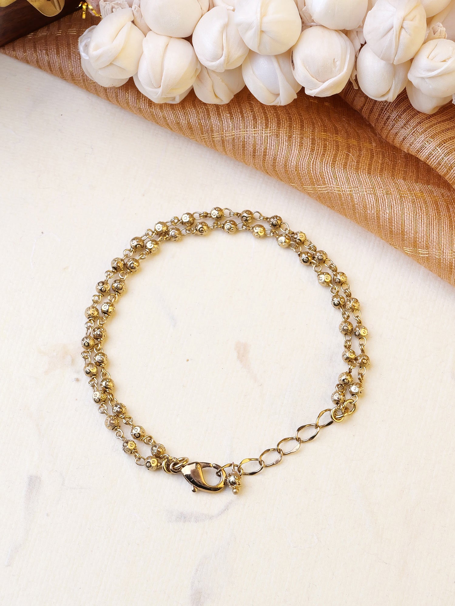 Neela Antique Gold Ball Layered Bracelet