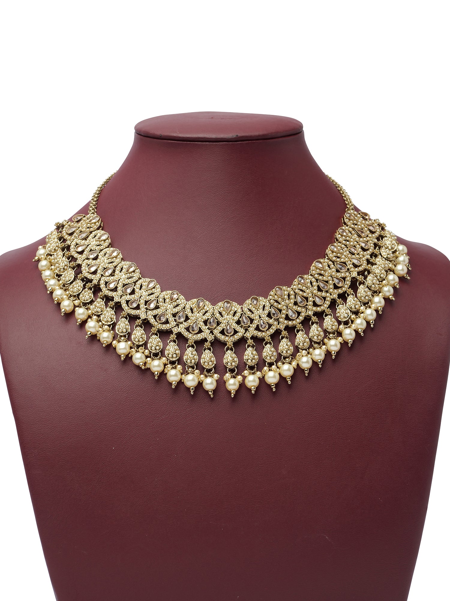 Neelima Pearl Necklace Set in Antique Gold