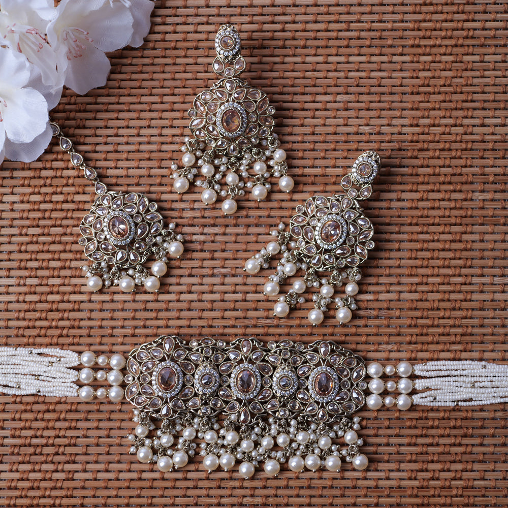Neelmani Choker Set in Antique Gold