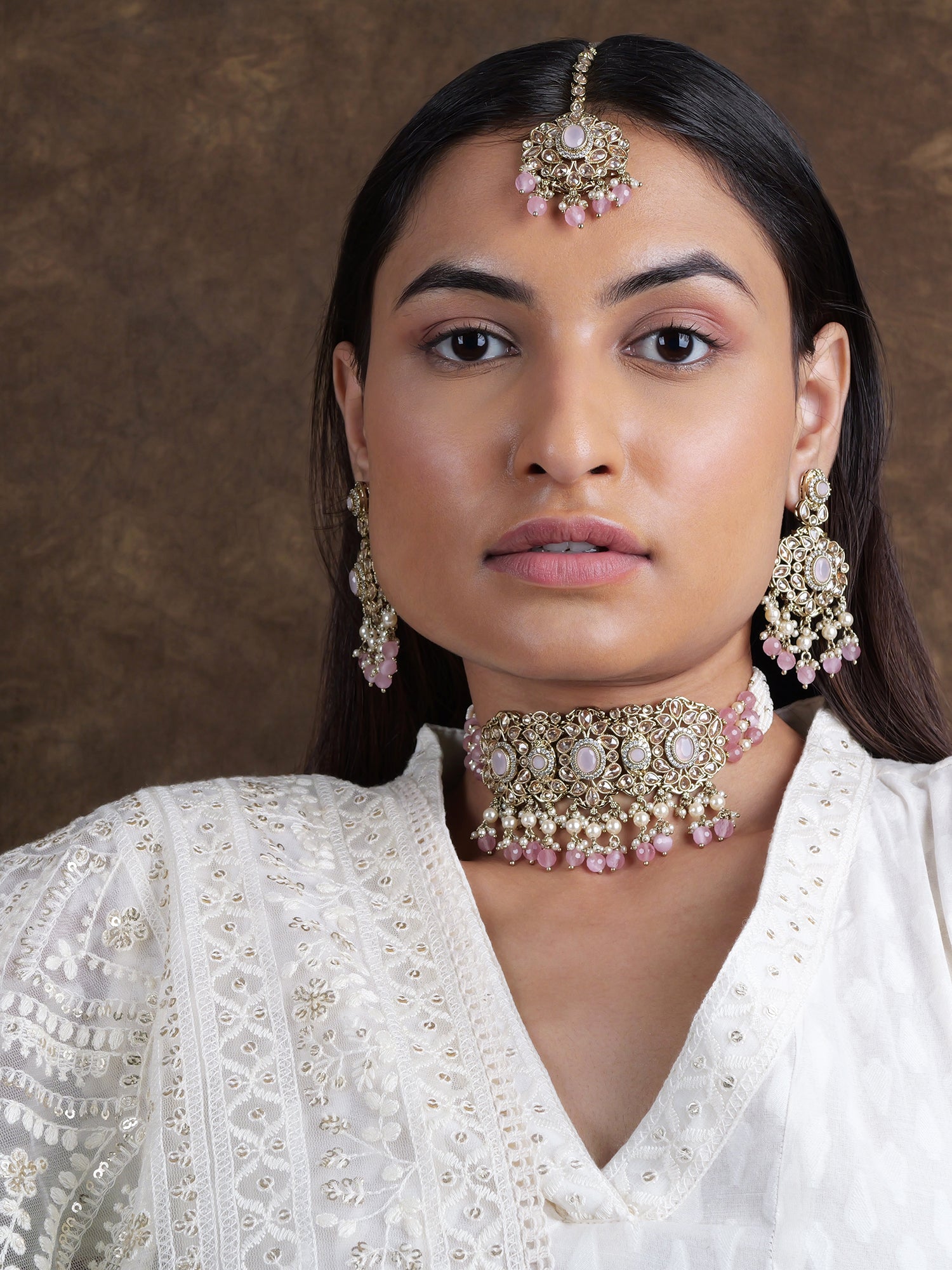 Neelmani Necklace Set in Light Pink