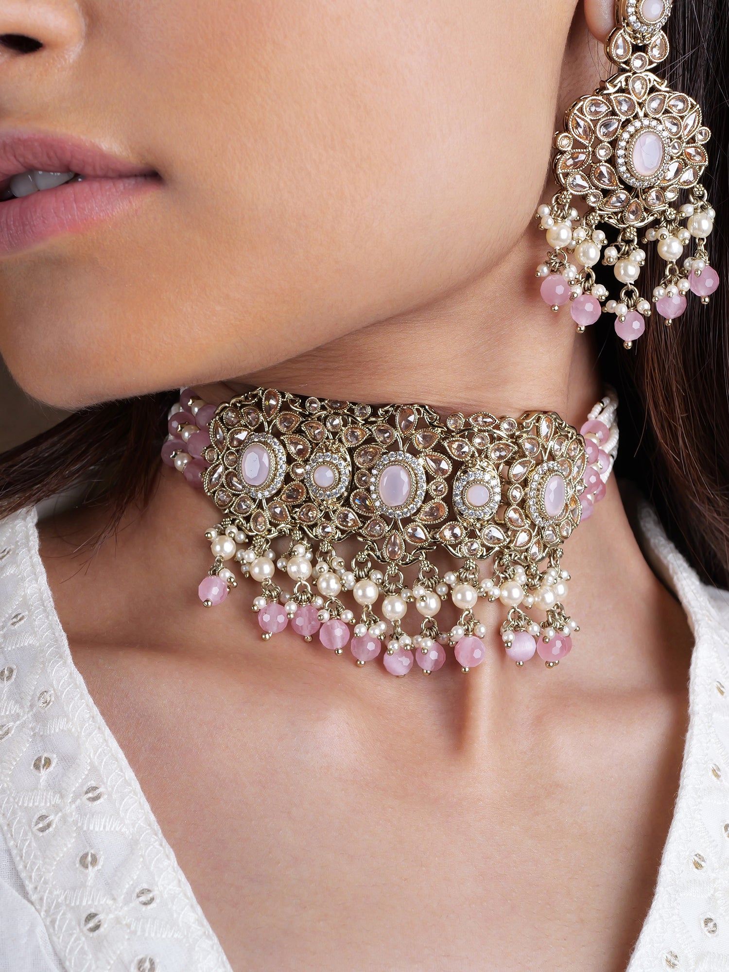 Neelmani Necklace Set in Light Pink