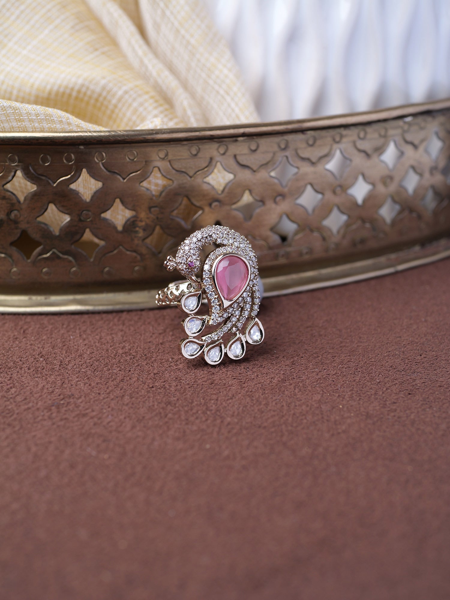 Neelmora Peacock Ring in Light Pink