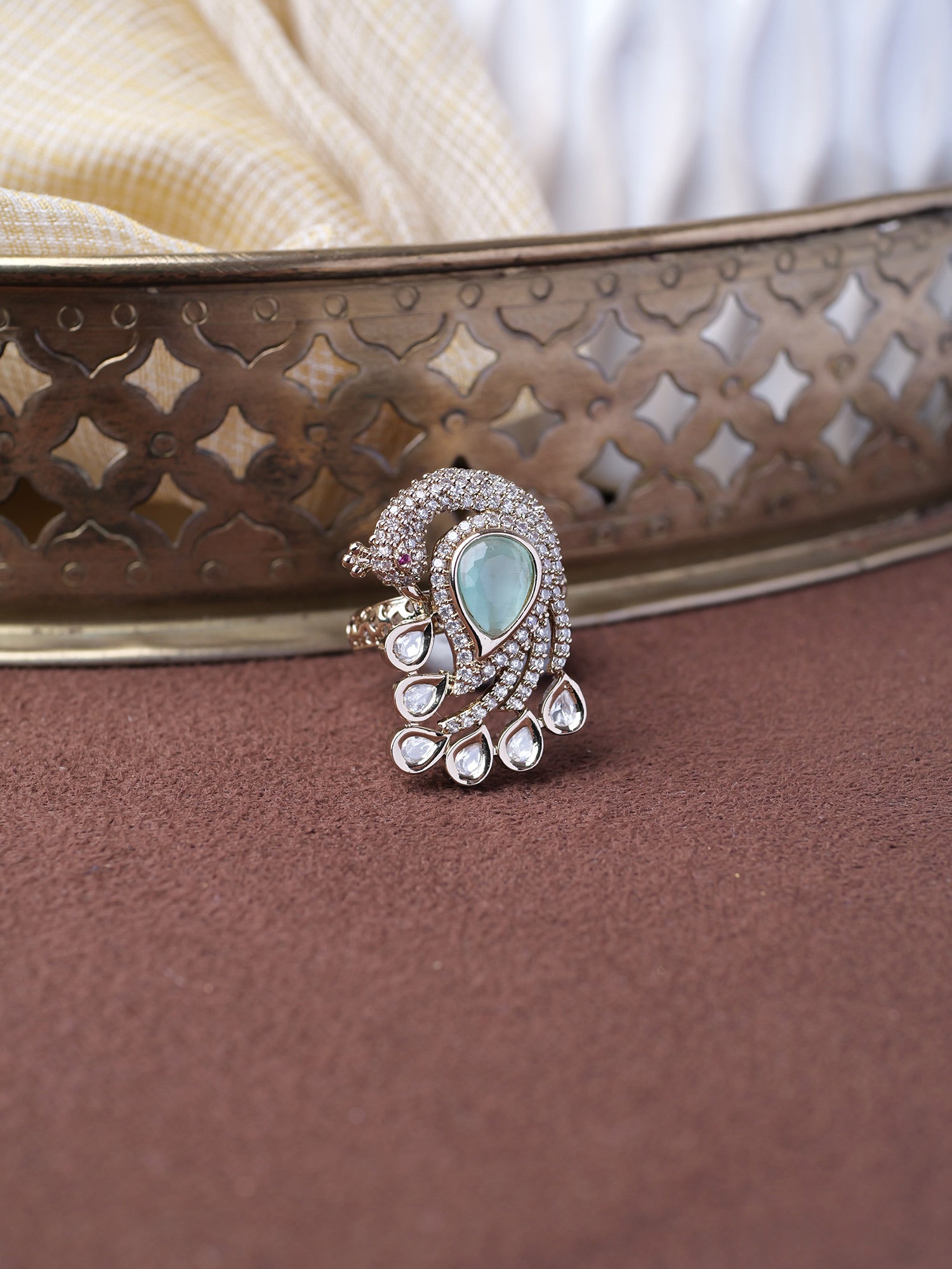 Neelmora Peacock Ring in Mint