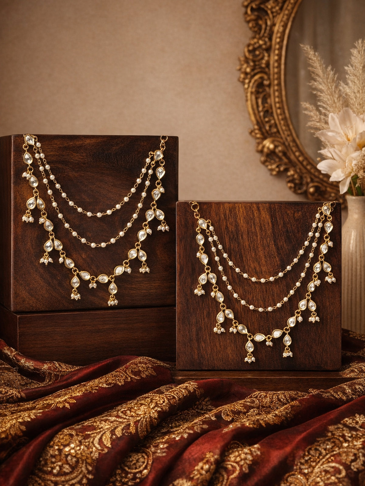 Neya Kundan Pearl Ear Chains
