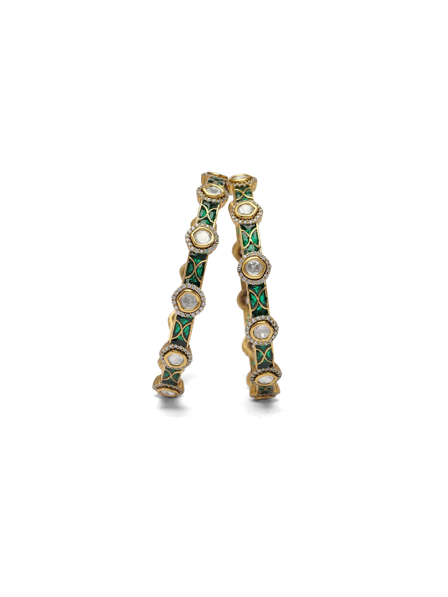 Neysa Kundan Bangles in Green