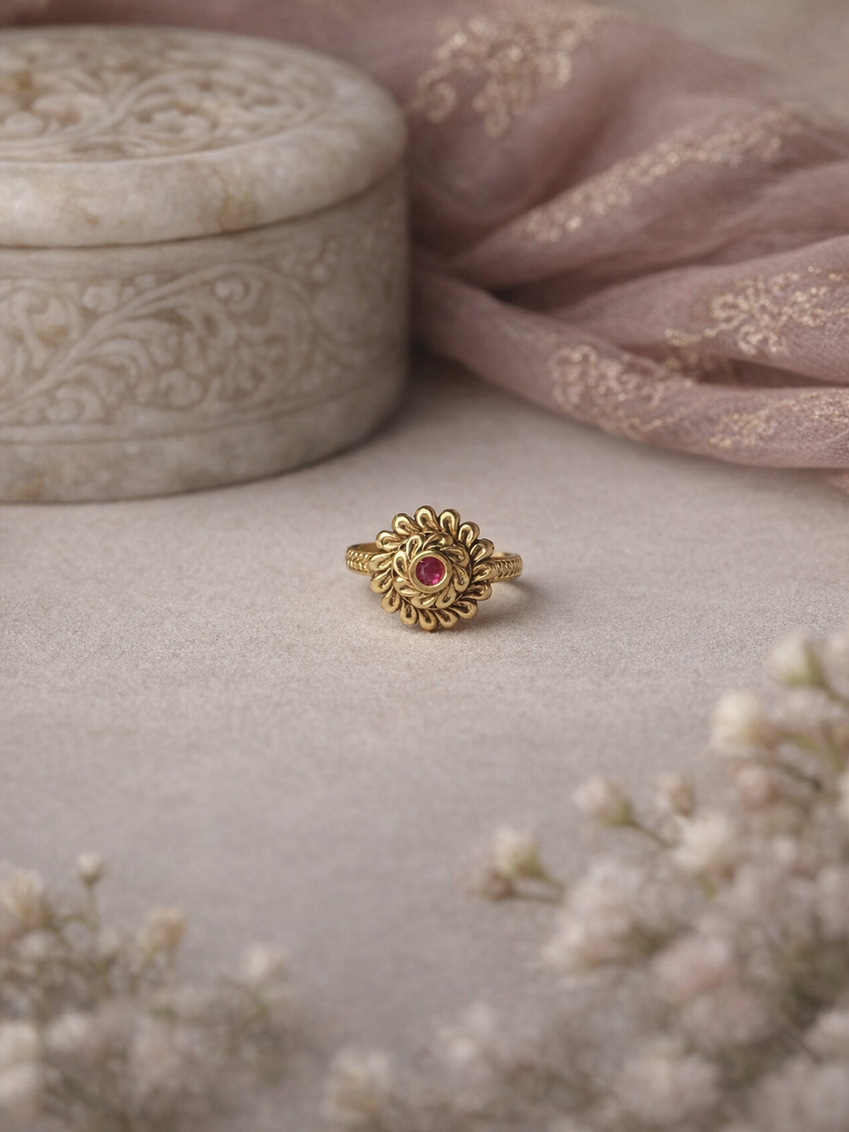 Nila Kundan Ring in Ruby
