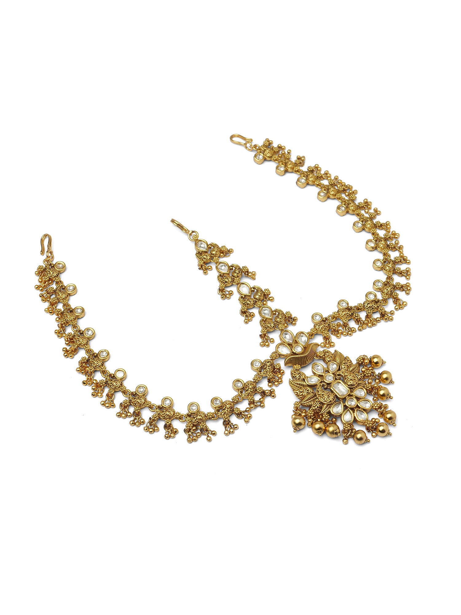 Nilaya Matta Patti in White and Gold Oxidised