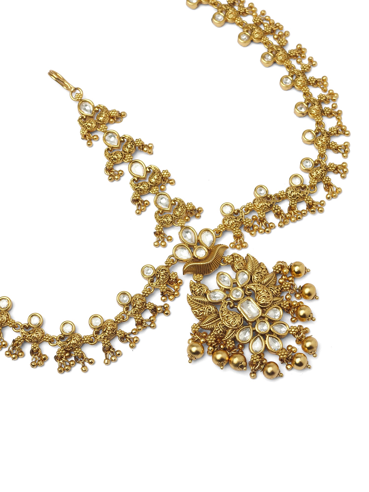 Nilaya Matta Patti in White and Gold Oxidised