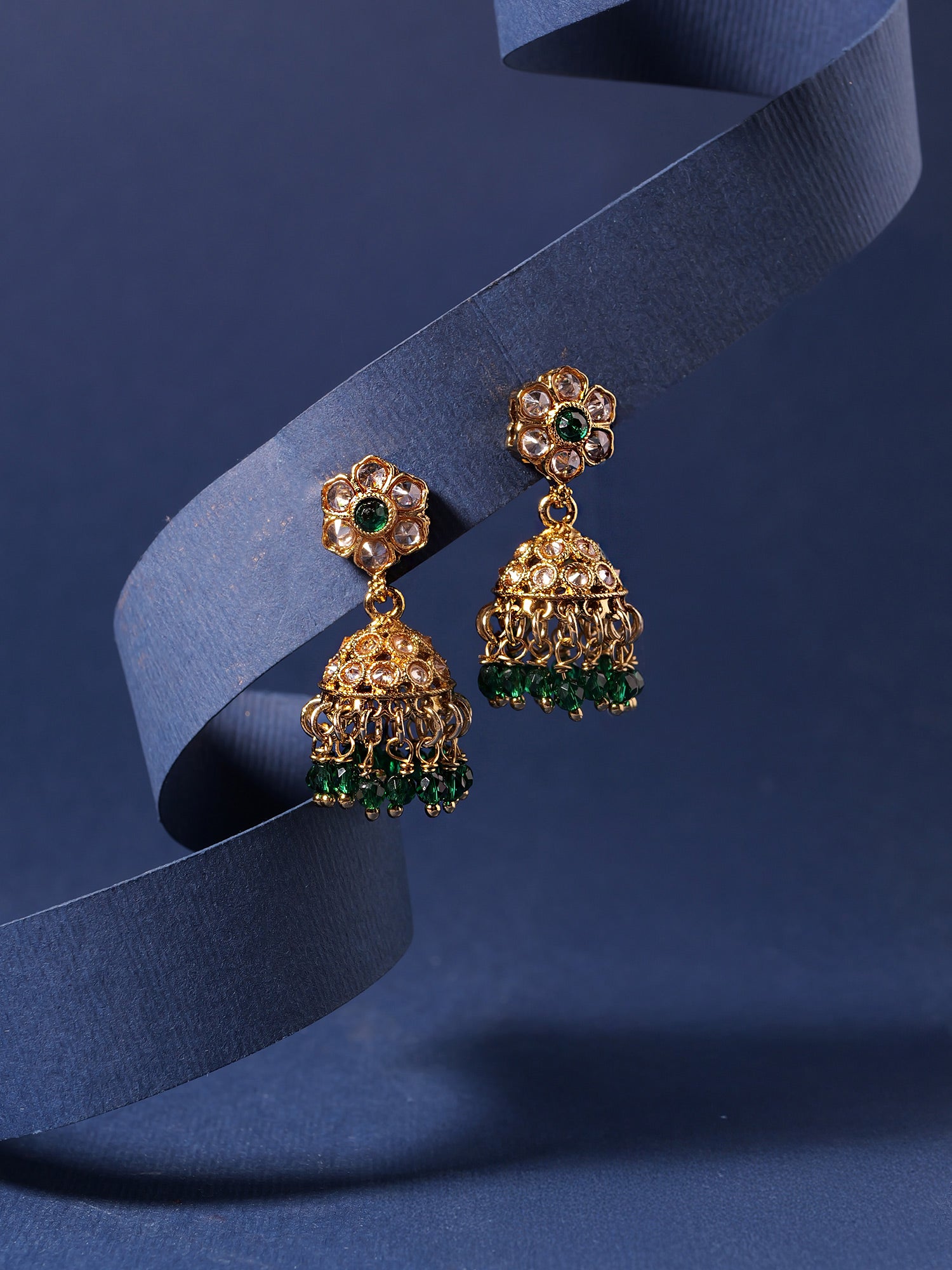 Nilima Small Jhumka Earrings in Green