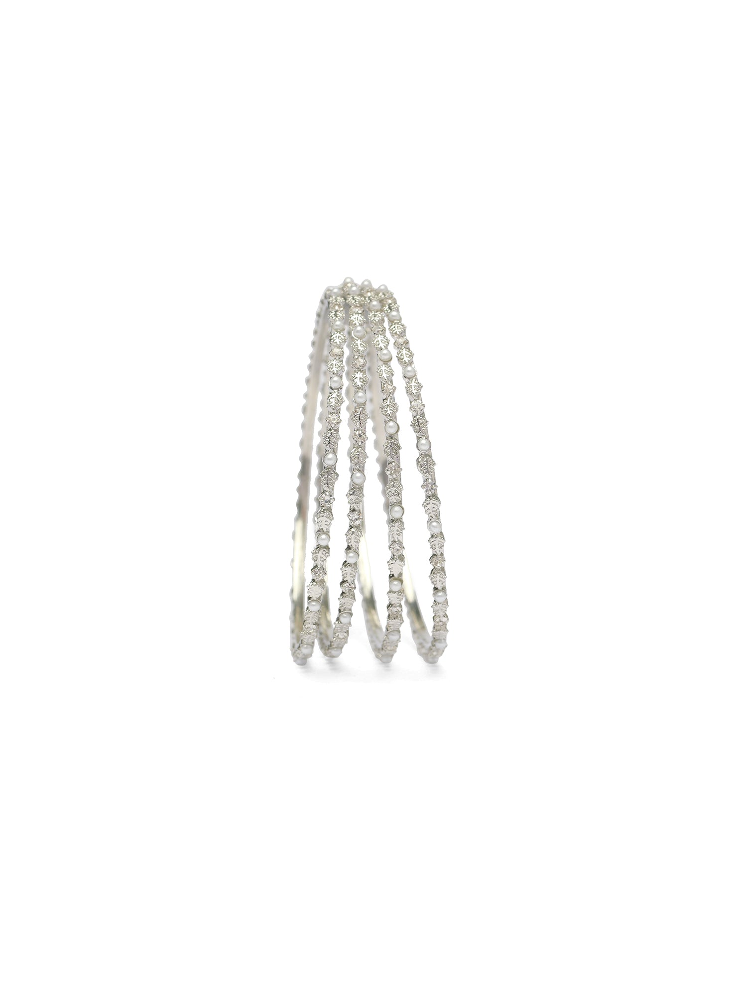 Nimaya Diamante Bangles in Pearl and Rhodium