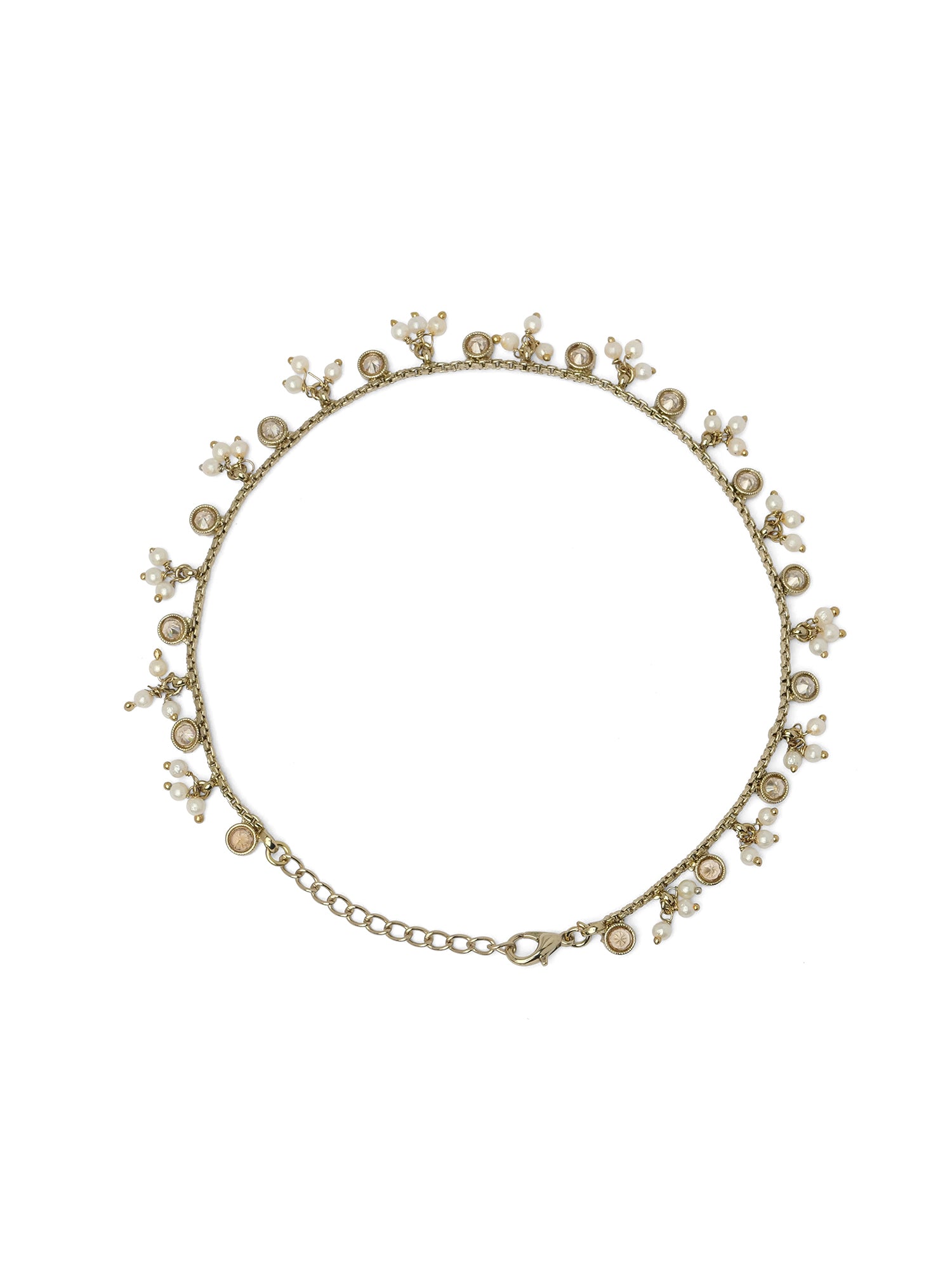 Nisha Pearl and Crystal Drop Anklet in Champagne