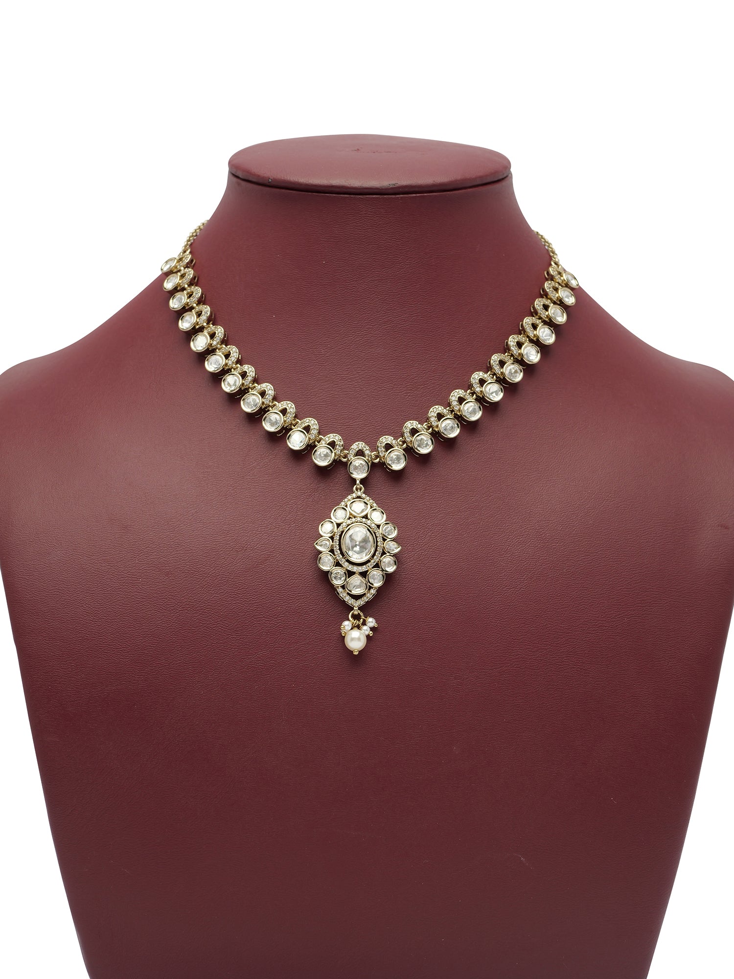 Niva Kundan Necklace Set in White and Antique Gold