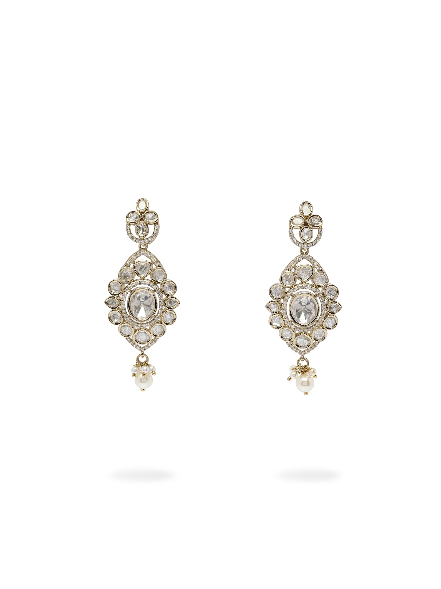 Niva Kundan Necklace Set in White and Antique Gold