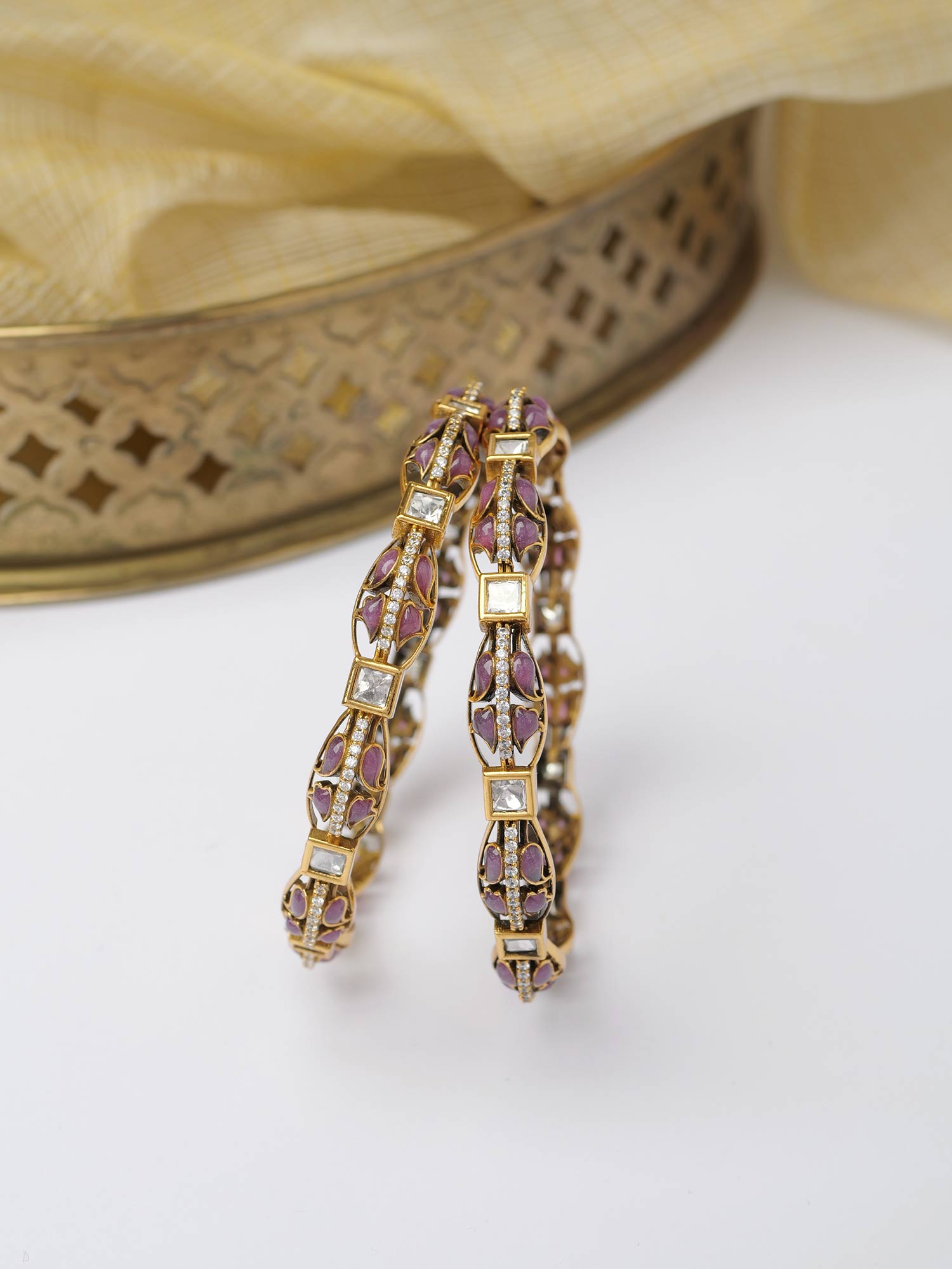 Nivya Kundan Bangles in Purple
