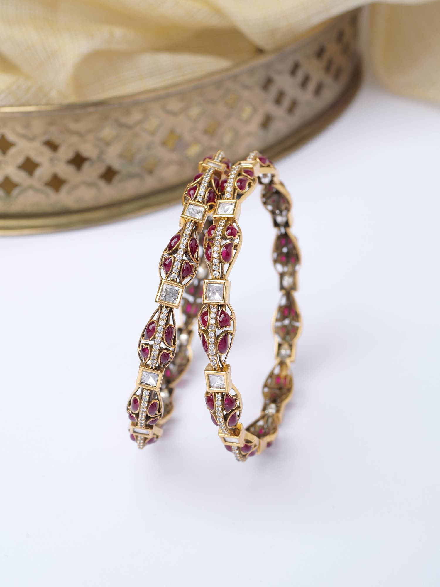 Nivya Kundan Bangles in Ruby