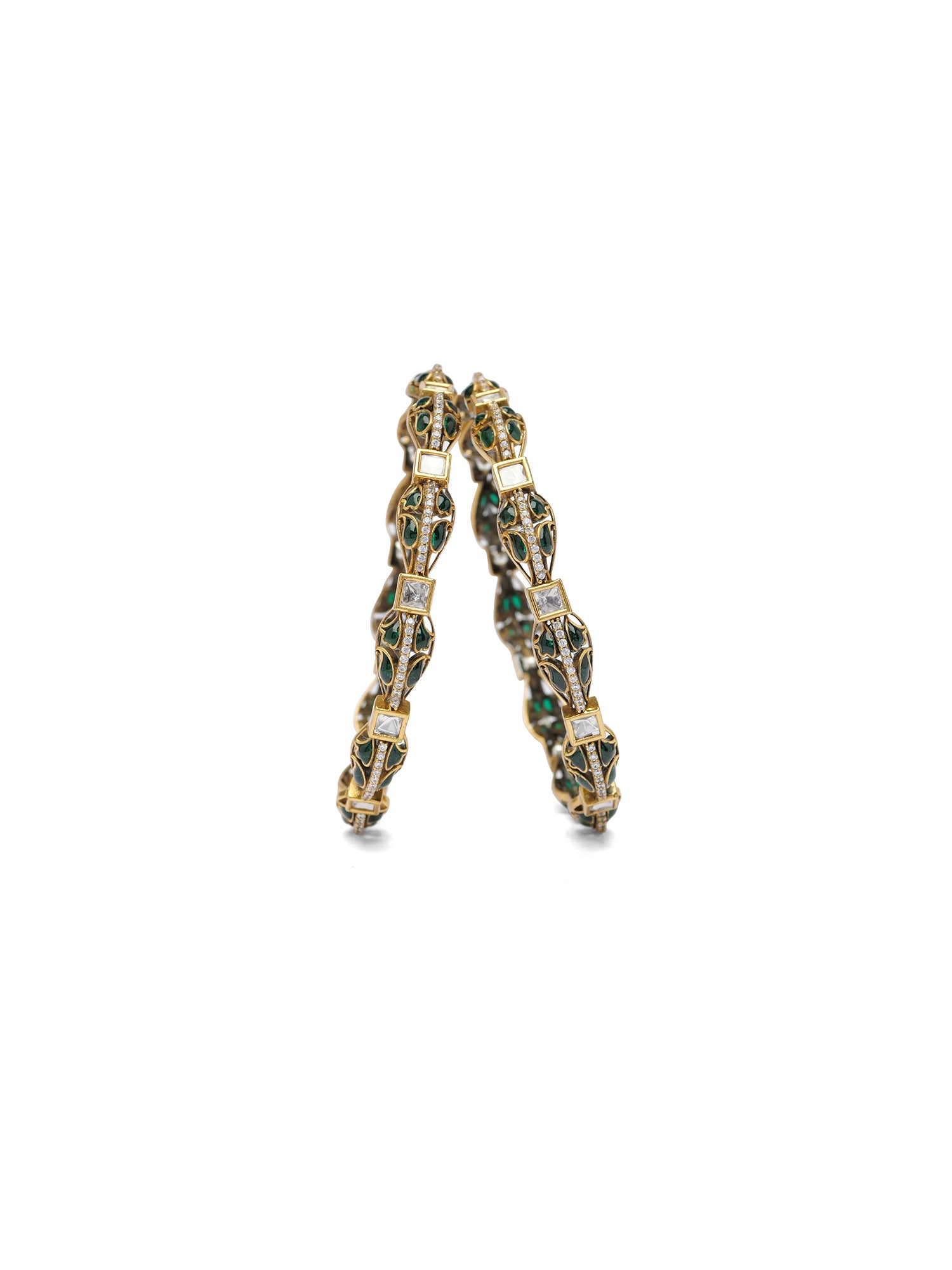 Nivya Kundan Bangles in Green