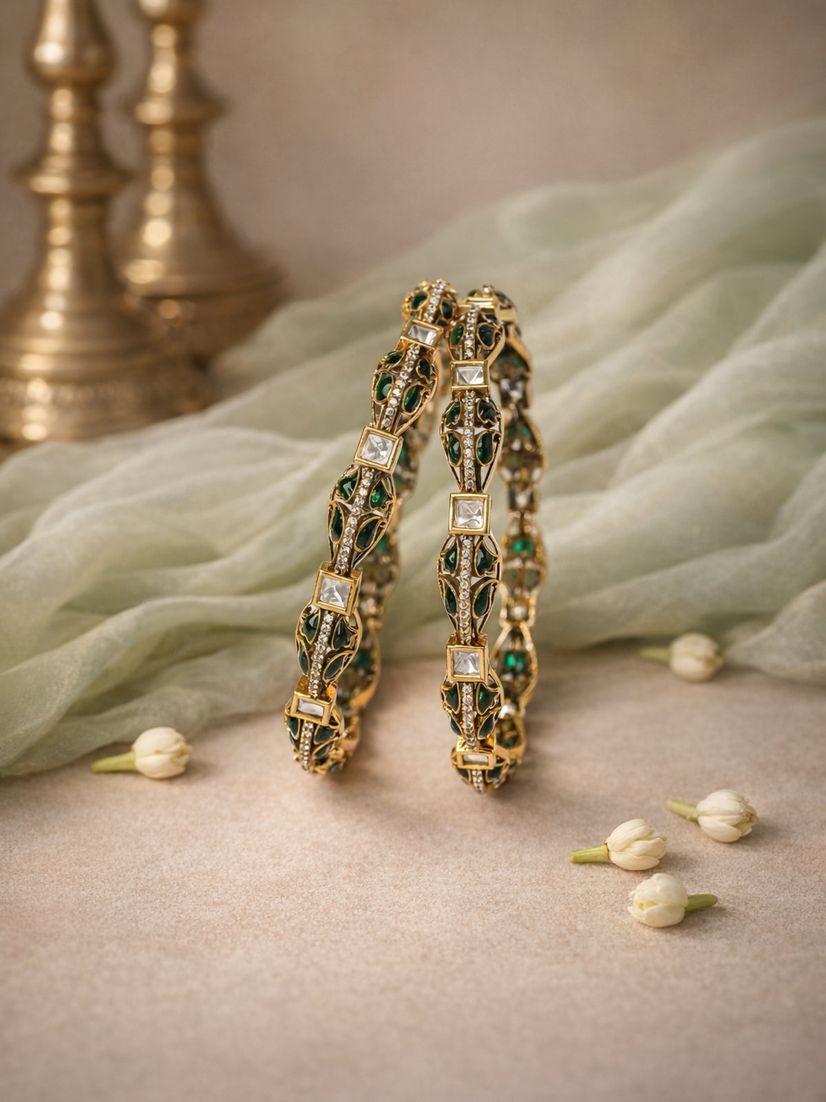 Nivya Kundan Bangles in Green