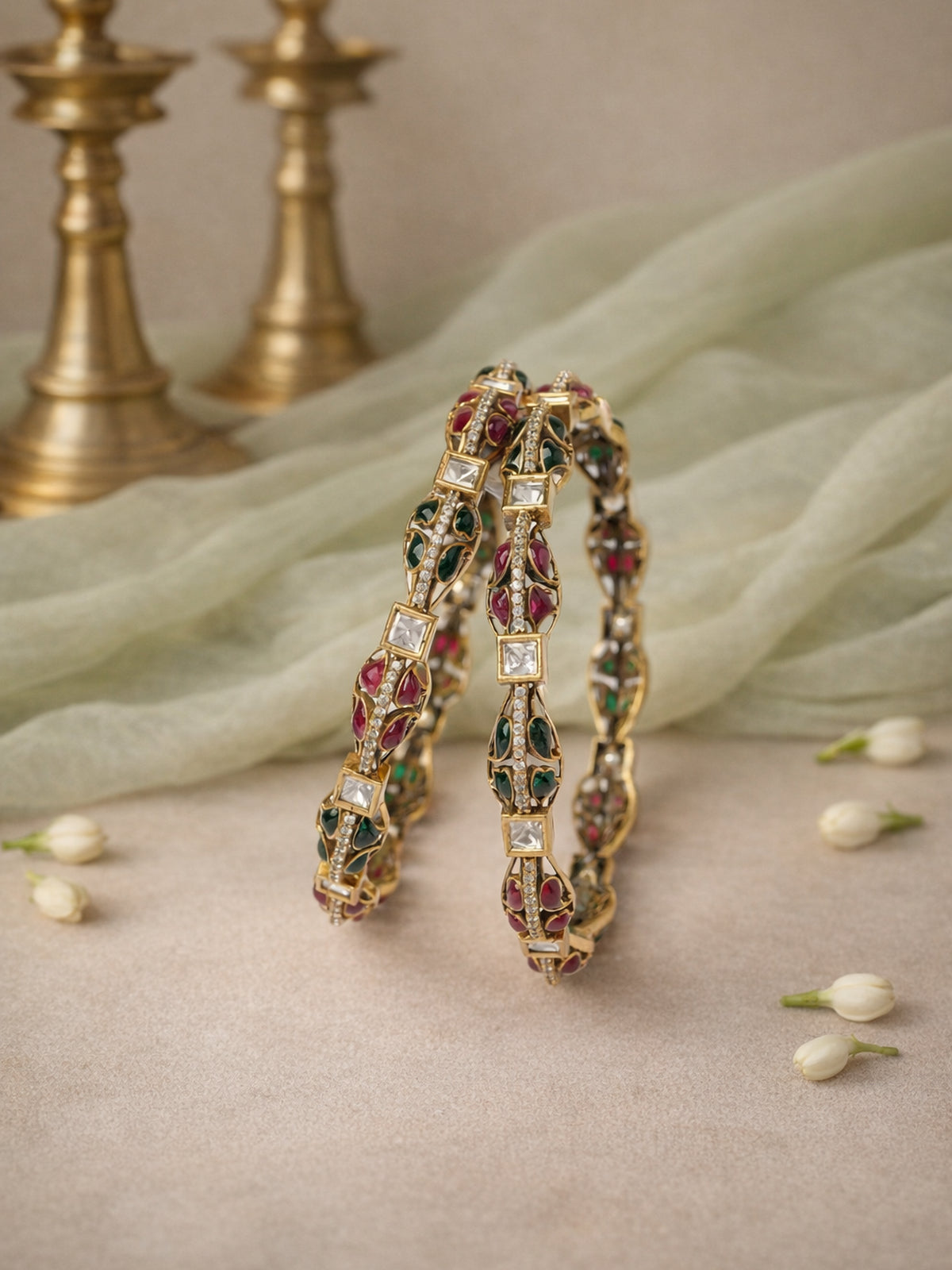 Nivya Kundan Bangles in Green
