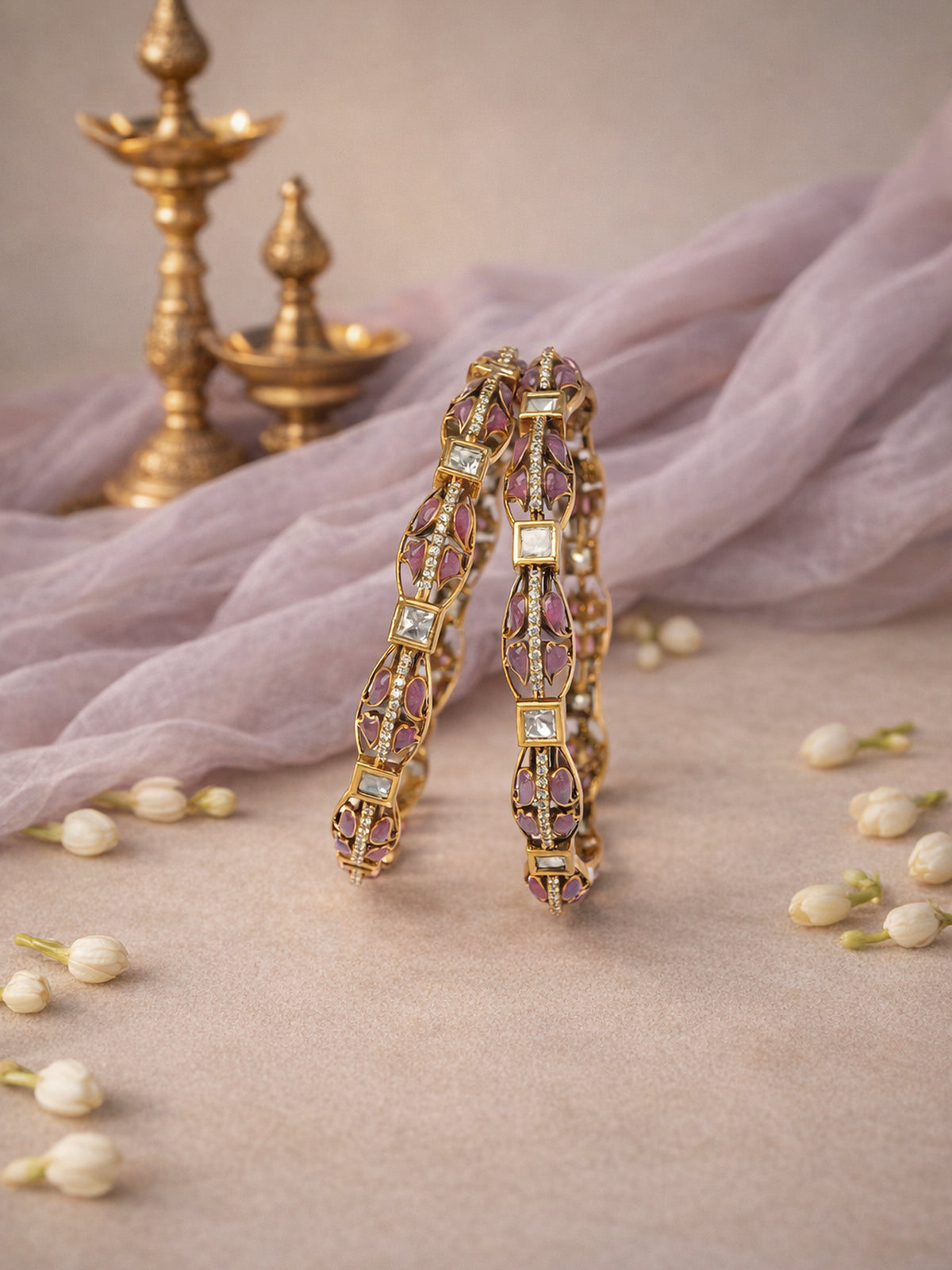 Nivya Kundan Bangles in Purple
