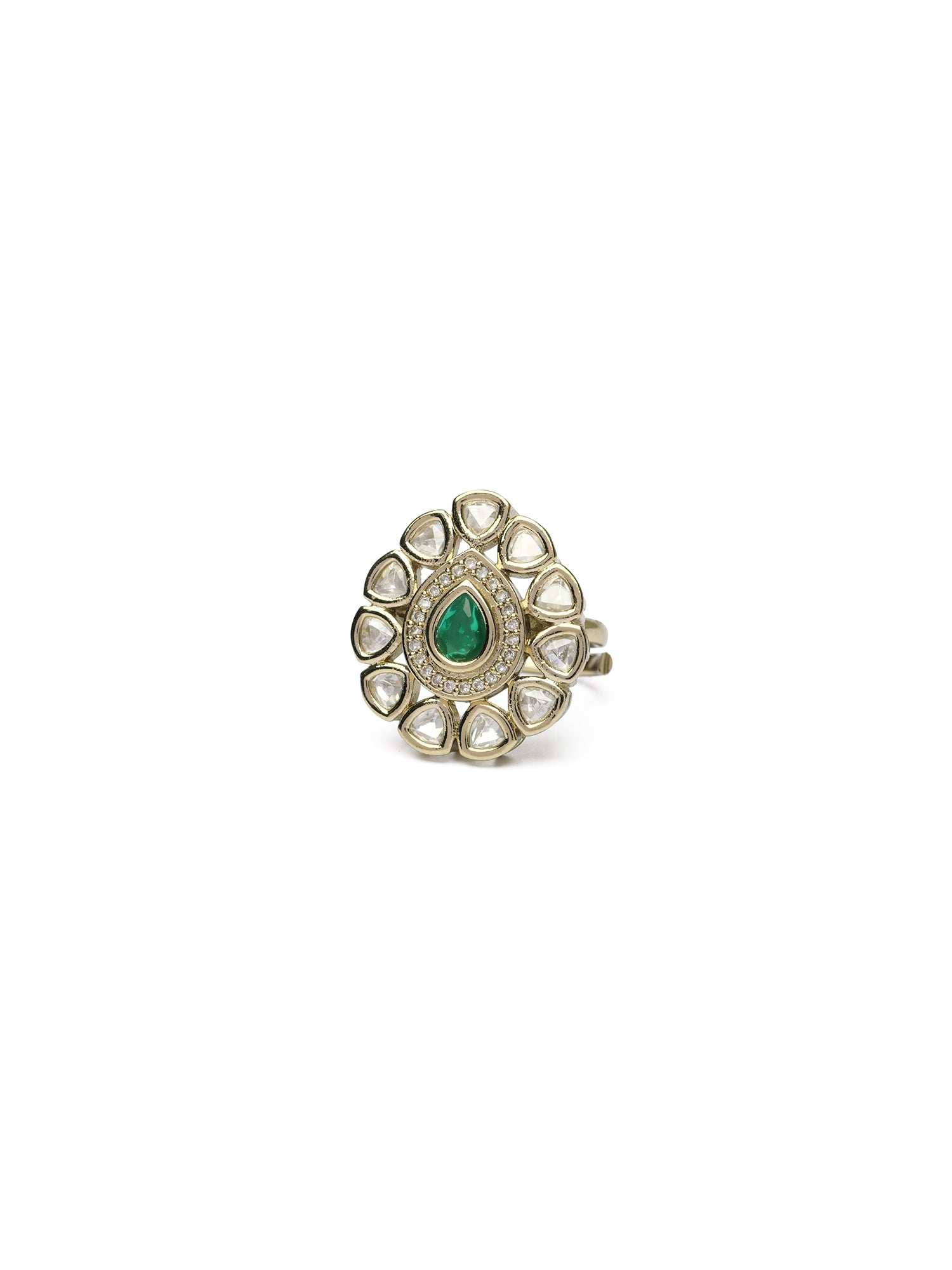 Niya Kundan Ring in Green and Antique Gold